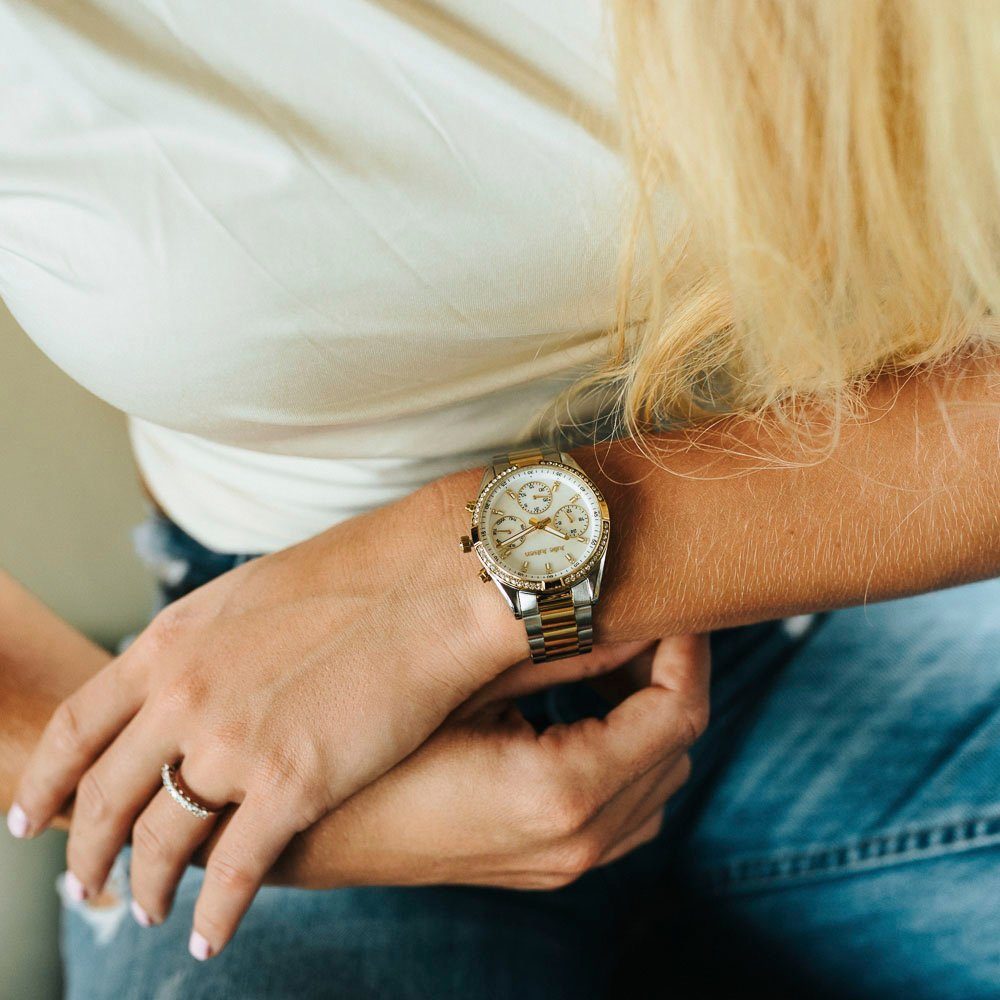 Julie Julsen Multifunctioneel horloge Julie Julsen Sport Multi Gold Bicolor, JJW3100SYGM Quartzhorloge, horloge, dameshorloge, datum, glitter, zirkonia-stenen