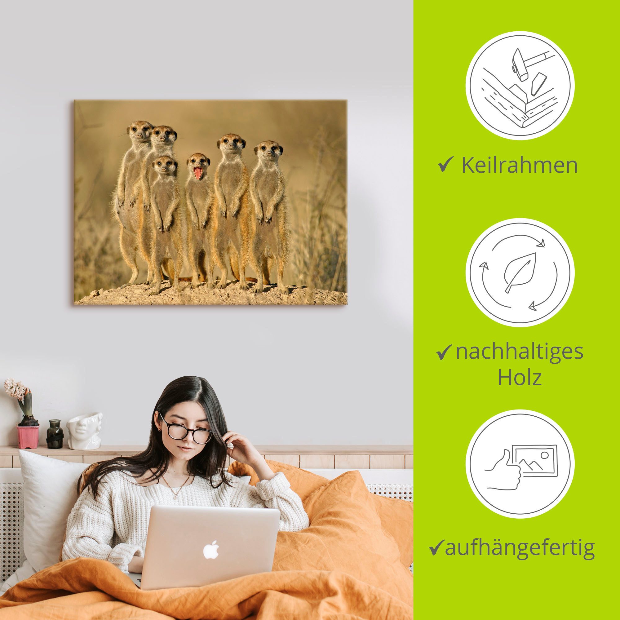 Artland Artprint Stokstaartjes familie als artprint van aluminium, artprint voor buiten, artprint op linnen, poster, muursticker