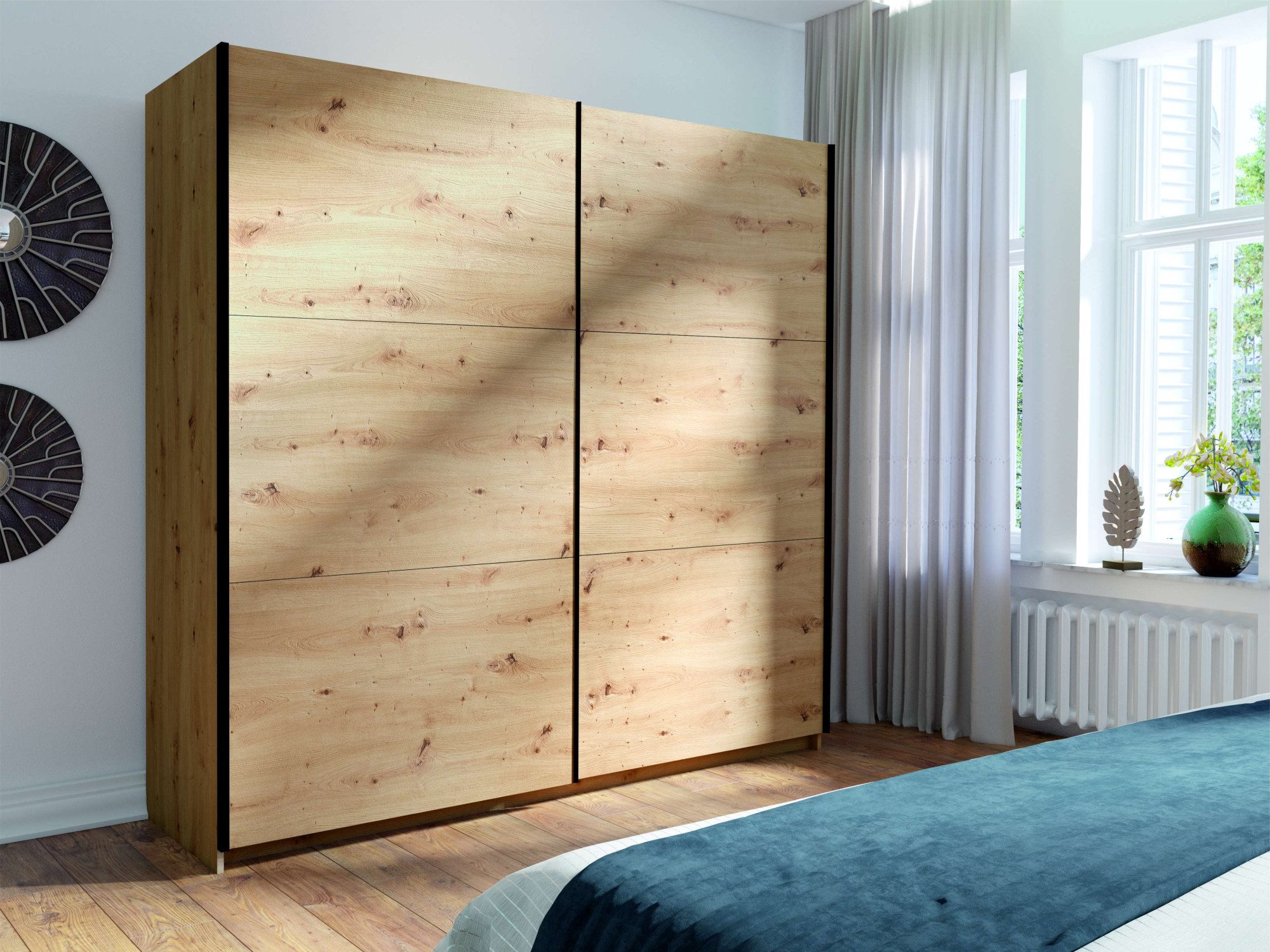 INOSIGN Kledingkast Fresno linnenkast met 5 planken en kledingstang Garderobe met 2 schuifdeuren, B/H/D 200/207/62 cm