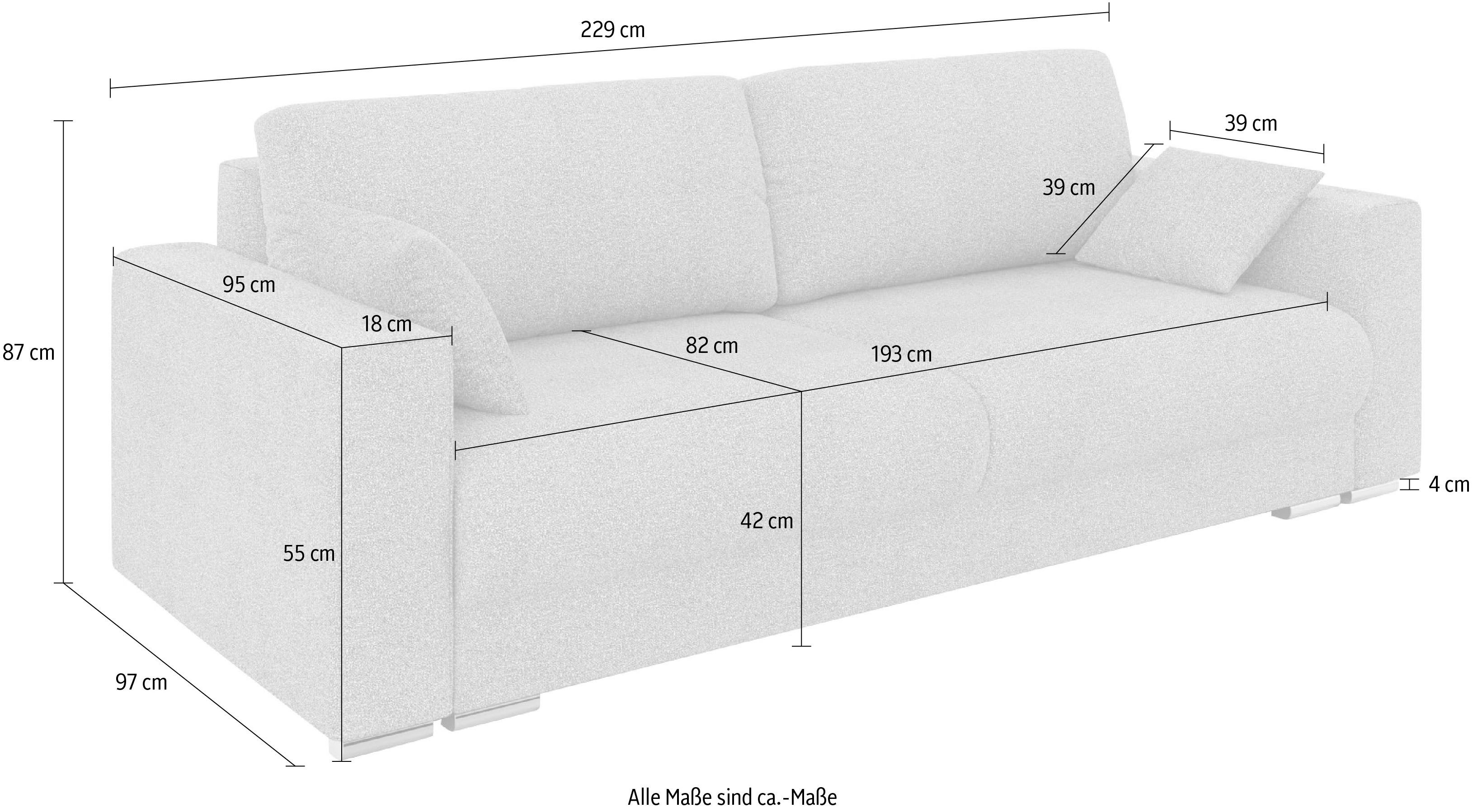 INOSIGN 3-zitsbank Stevinson slaapbank met bedlade, afmetingen B/H/D: 229/87/97 cm