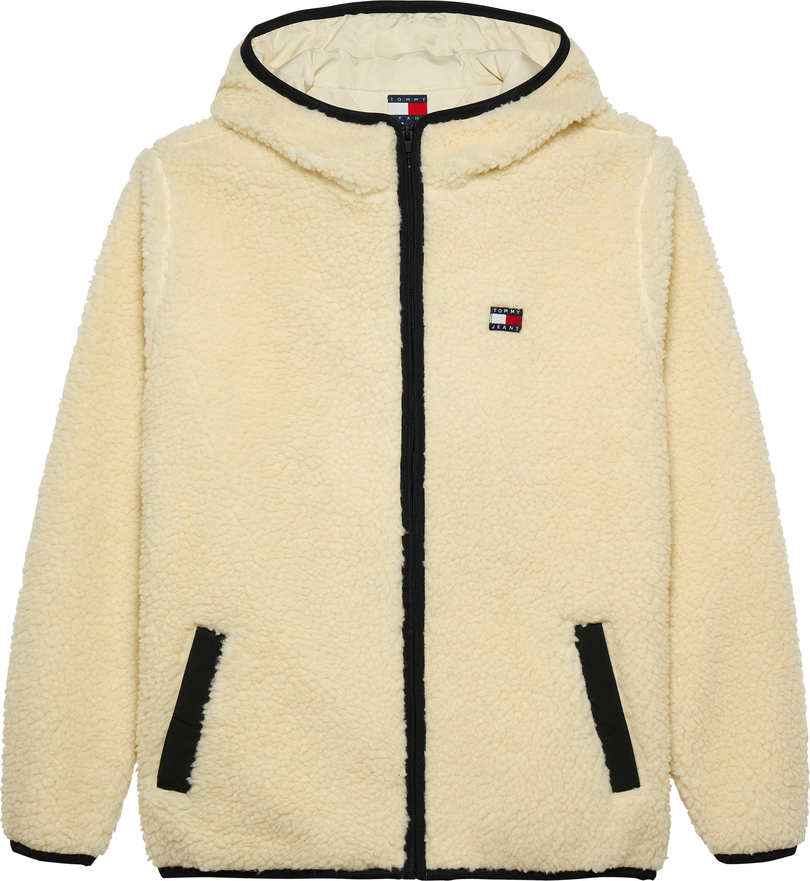 TOMMY JEANS Pluchen jack TJM REG BADGE TEDDY ZIP TRU EXT met logopatch, licht afgezakte schouders