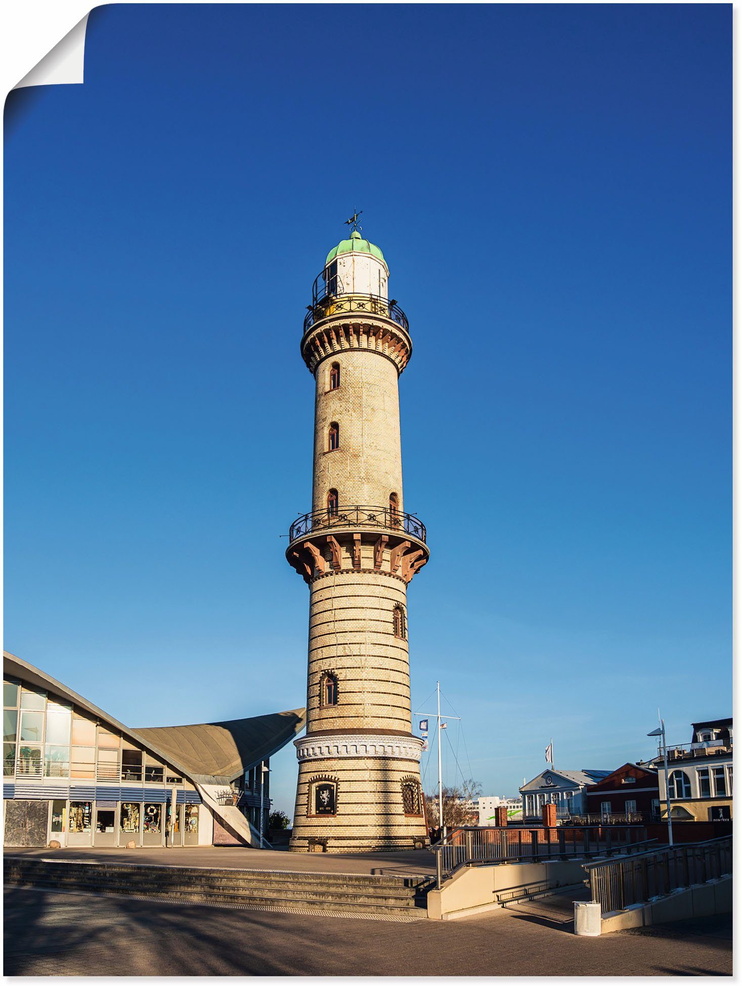 Artland Poster Vuurtoren met theepot in Warnemünde II als artprint van aluminium, artprint op linnen, muursticker of poster in verschillende maten