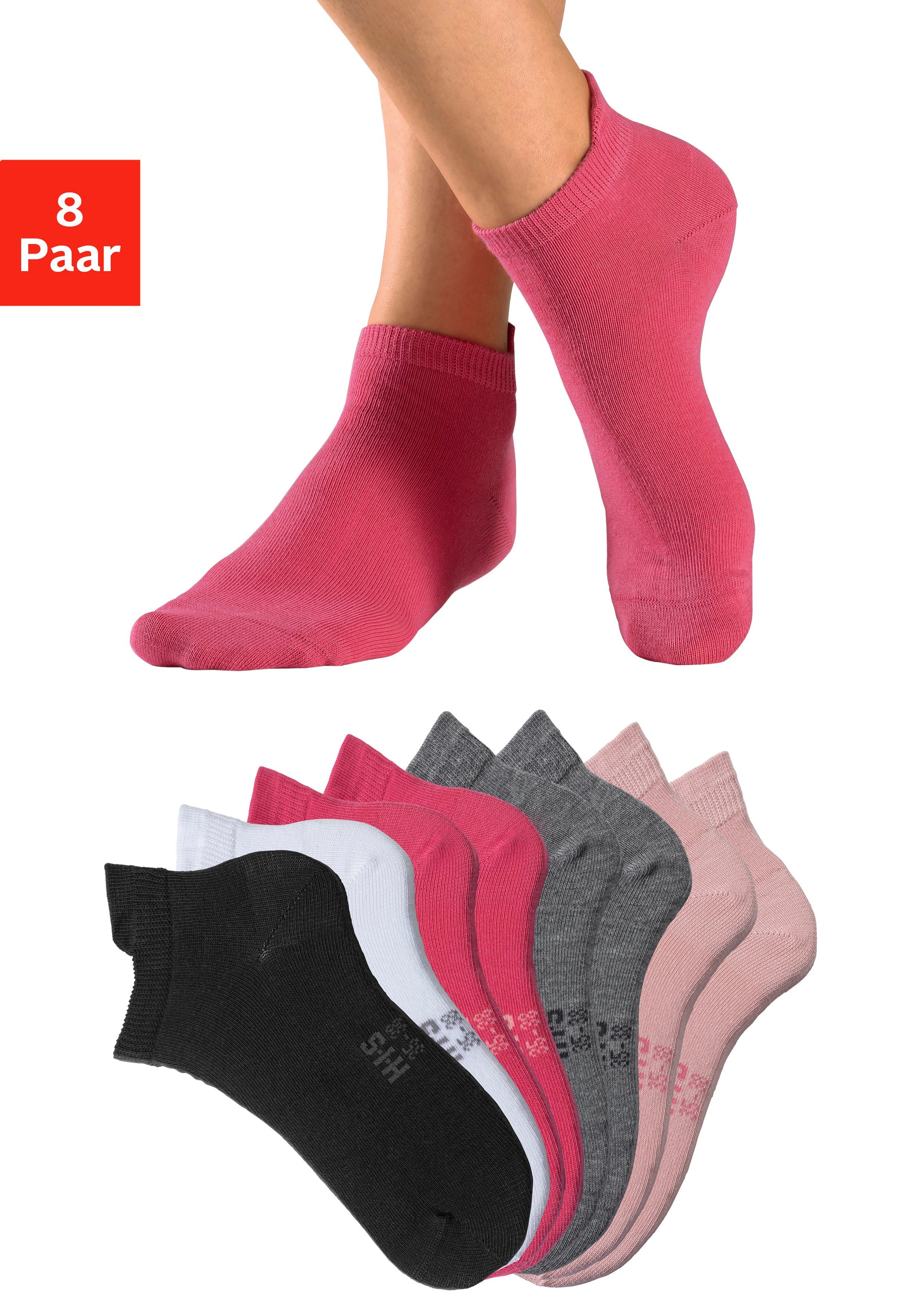 H.I.S Sneakersokken met verlengd boord aan de achterkant (set, 8 paar) unisex sokken maat 39-42 roze
