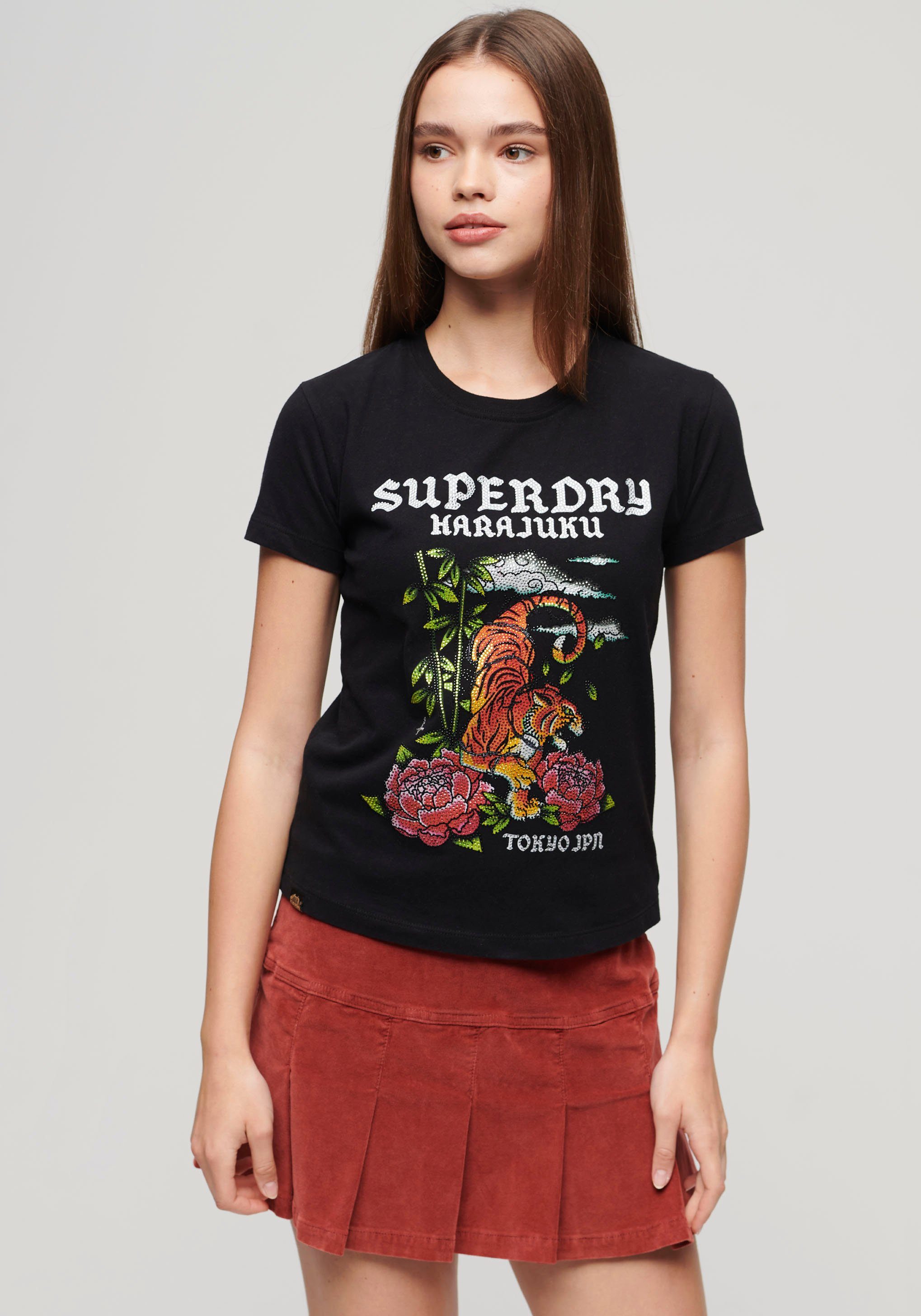 Superdry Shirt met korte mouwen TATTOO RHINESTONE FITTED TEE