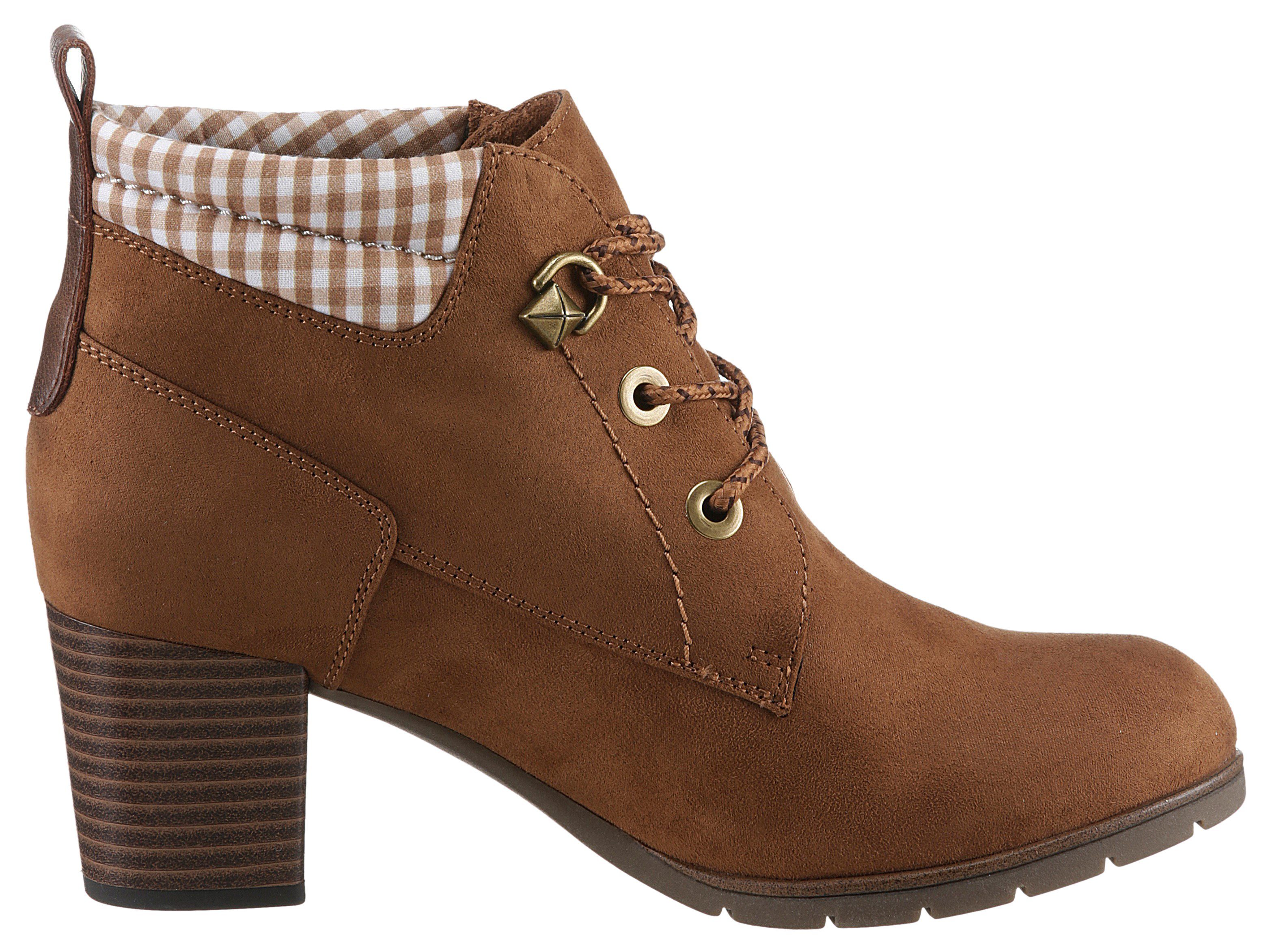 Marco Tozzi Enkellaarsjes , blokhak, traditionele mode, veterschoen met label op de hiel