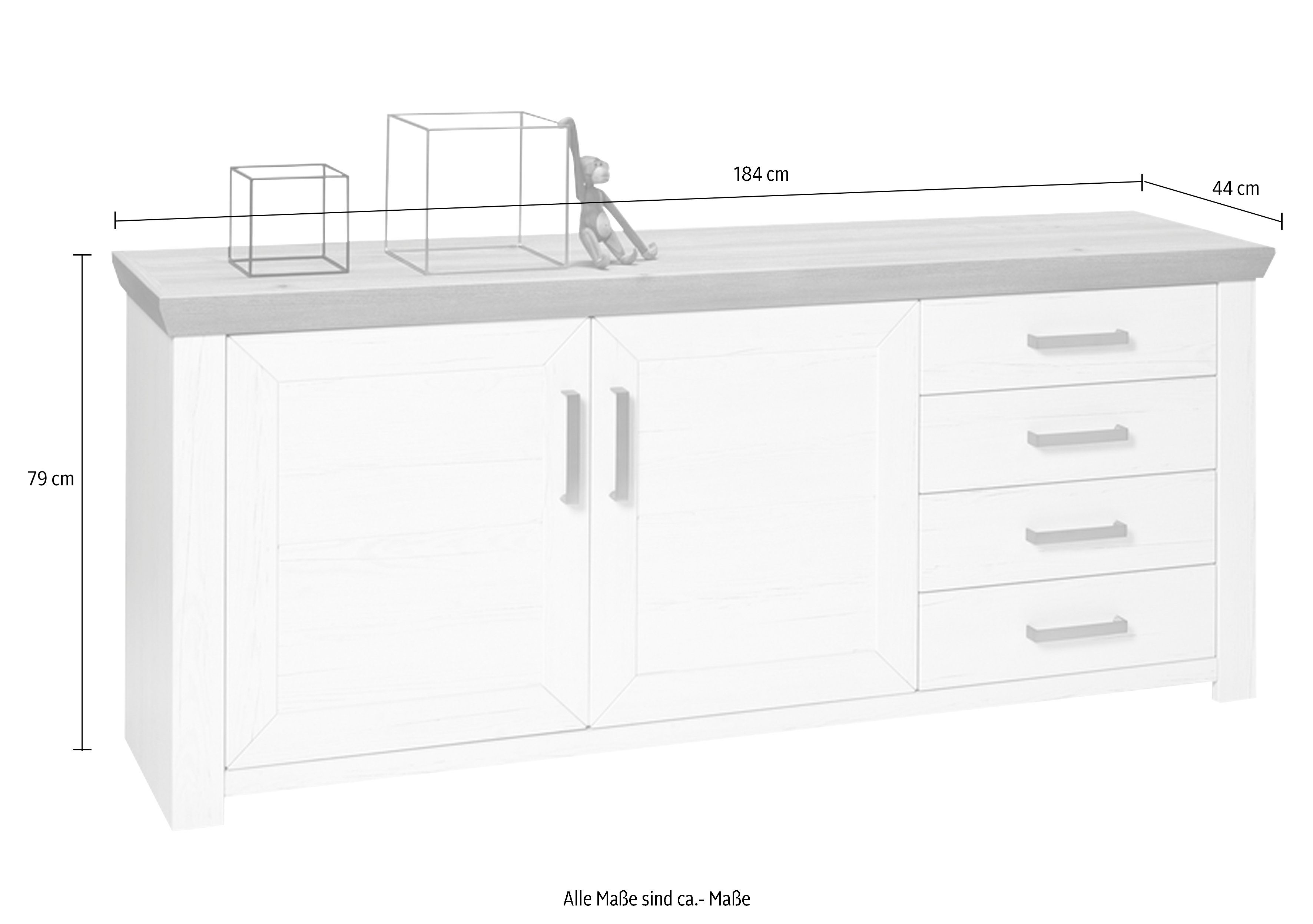 set one by Musterring Dressoir York Type 51, met veel opbergruimte, handvat zilverkleur, B 184 x H 79 cm