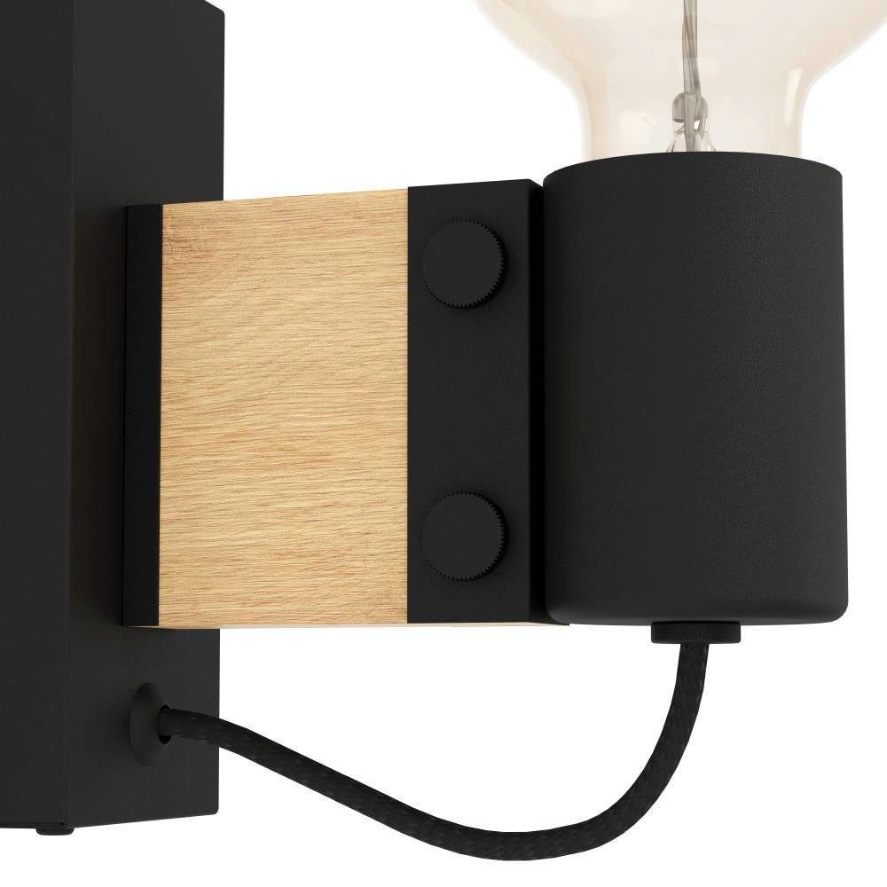 EGLO Wandlamp BAILRIGG Wandlamp, ganglamp van hout in natuurlijk en metaal in zwart (1 stuk)