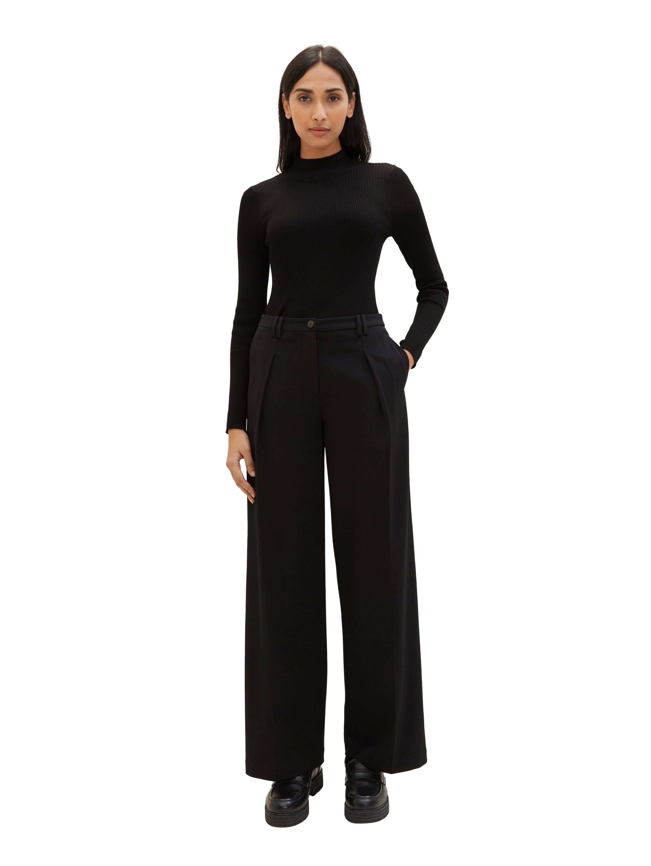 Tom Tailor Bandplooibroek Lea Wide Leg met wijde pijpen