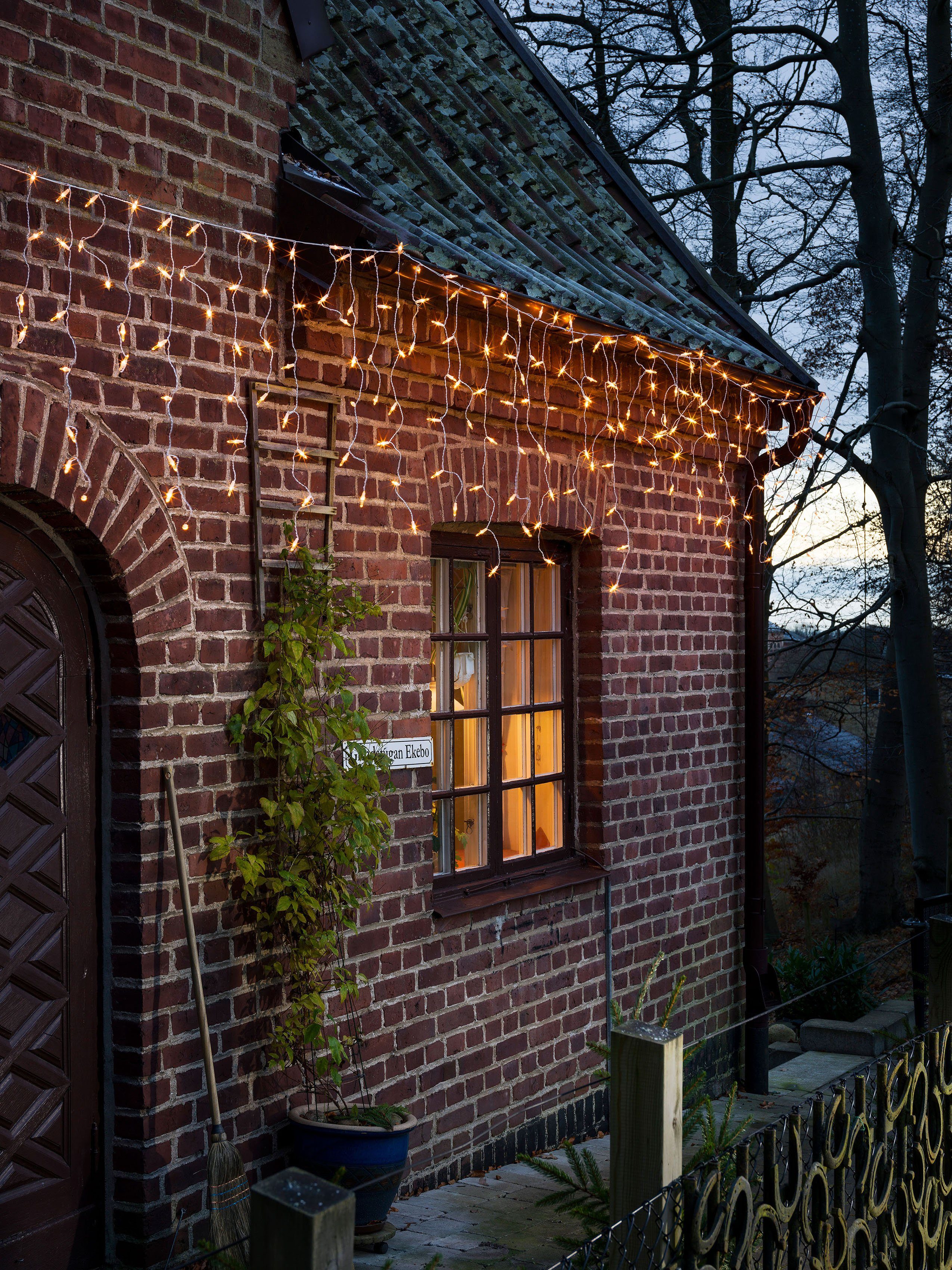 KONSTSMIDE Led-lichtgordijn Kerstversiering buiten Led ijsregen lichtgordijn, 200 amberkleurige dioden (1 stuk) kerstverlichting wit