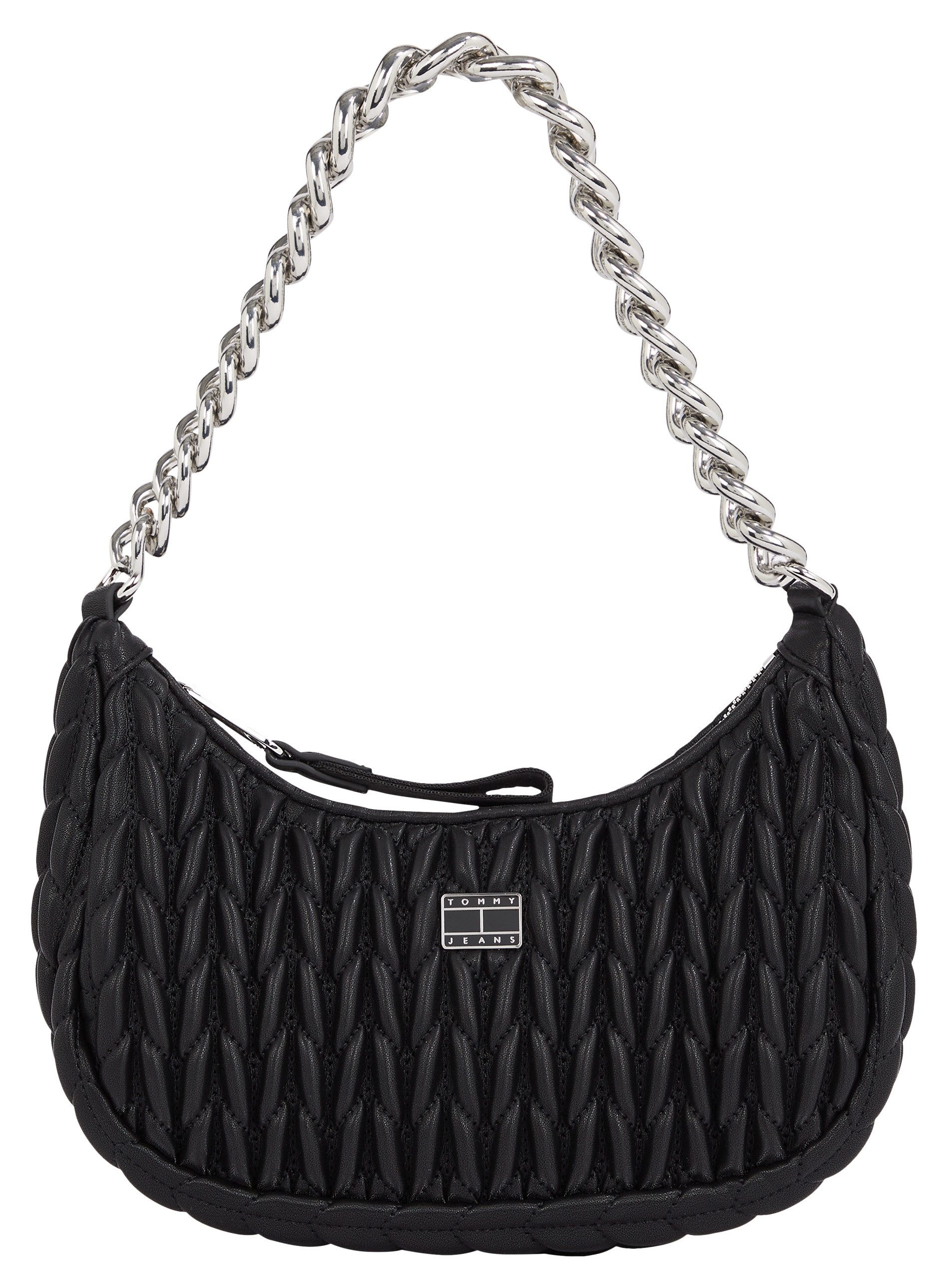 TOMMY JEANS Schoudertas TJW ICONIC SHOULDER QUILTED , dames schoudertas, draagtas met decoratieve kettinghandvat dames schoudertassen maat 16 cm zwart