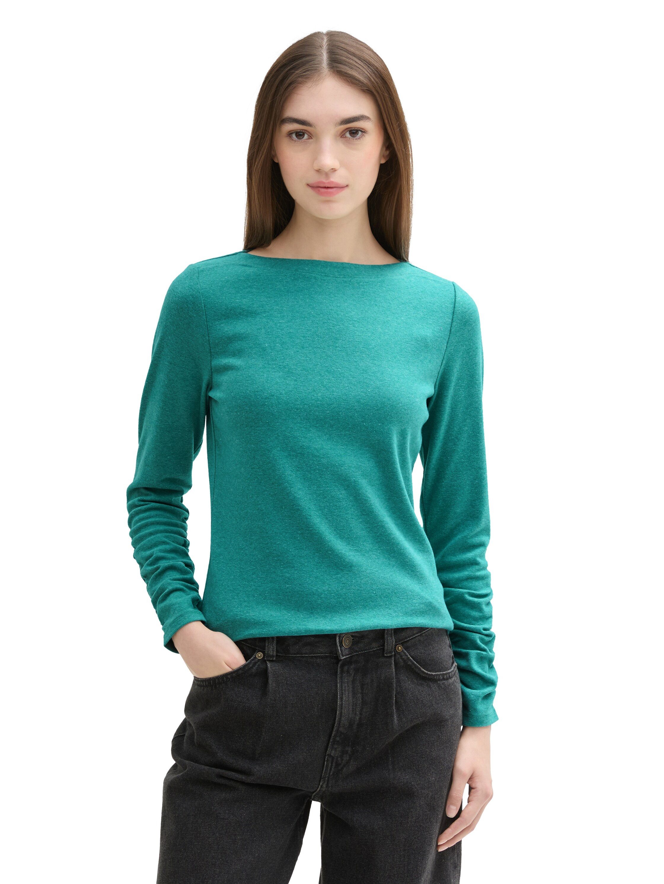 Tom Tailor Denim Shirt met lange mouwen met rimpeling aan de mouwen dames longsleeves maat M (38) groen