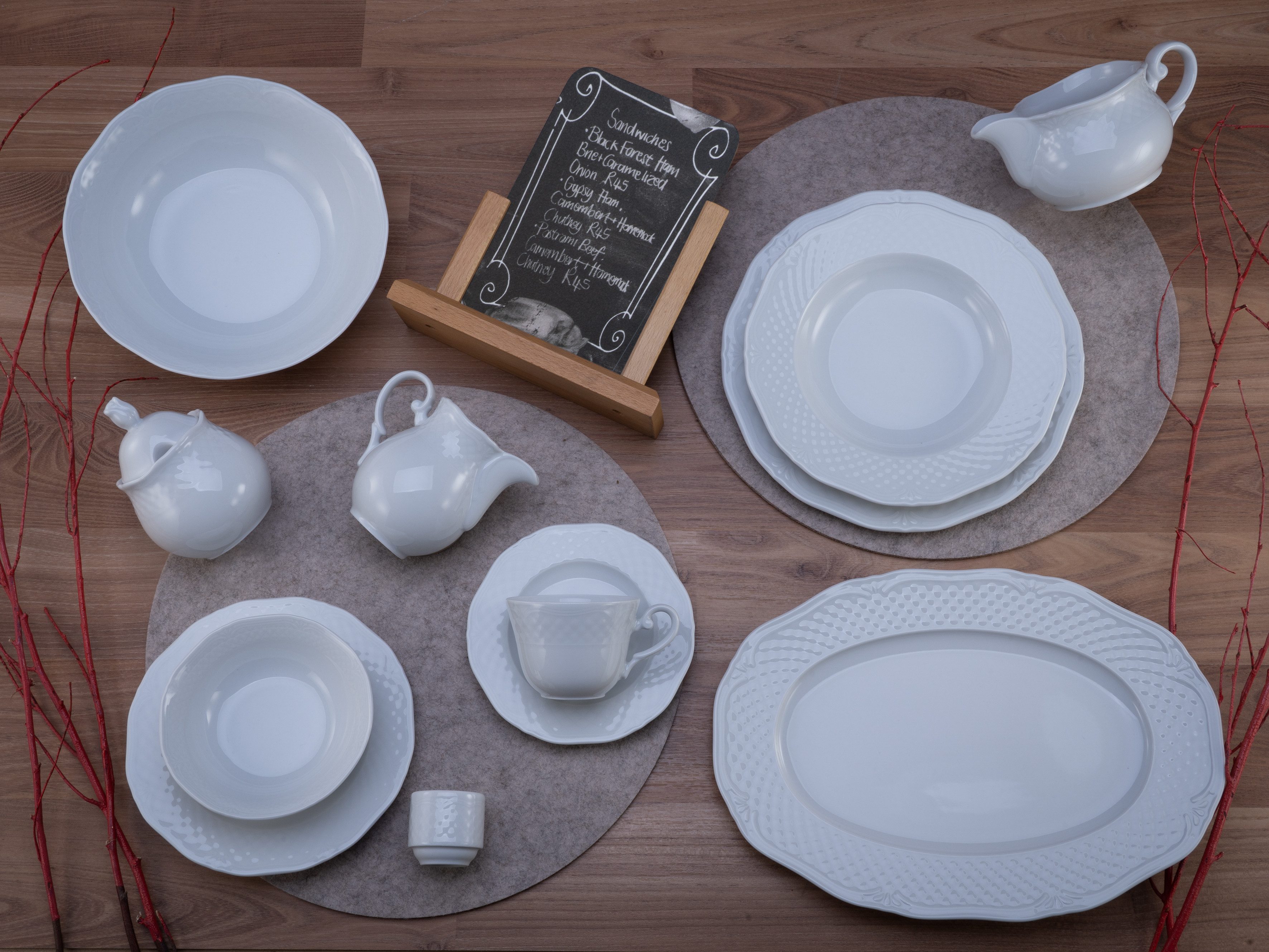 CreaTable Combi-servies Servies-set Arianne Servies, wit, klassiek, 61 delen, voor 8 personen (set, 61-delig)