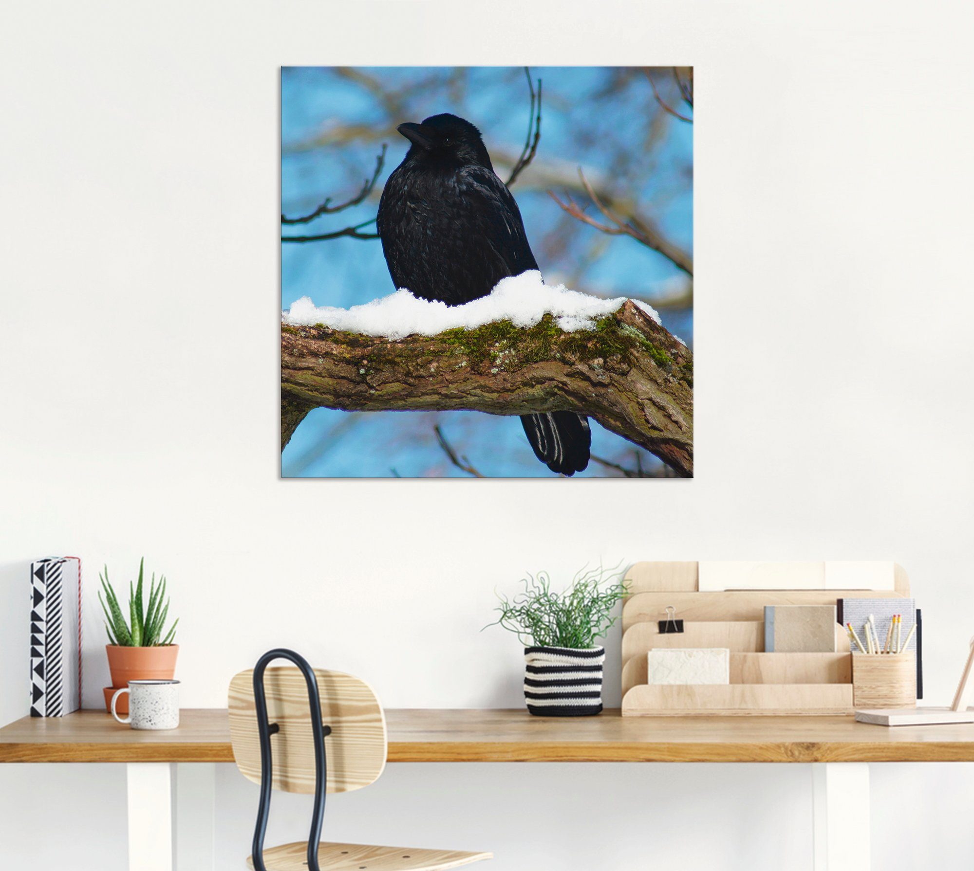 Artland Aluminium dibond print Raaf in de winter geschikt voor binnen en buiten, buitenafbeelding
