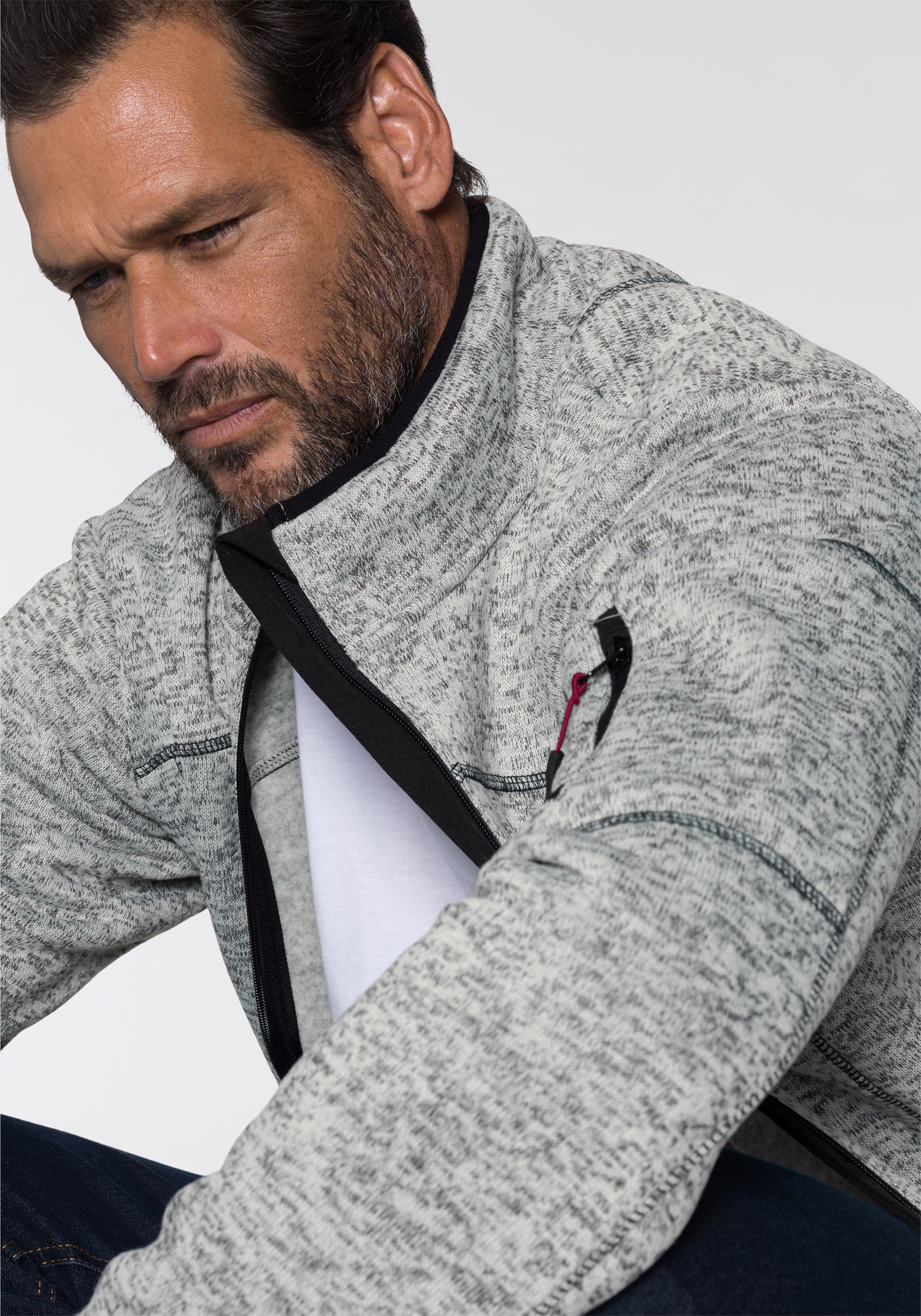 Man's World Gebreid fleecejack voor de herfst, met ritszakken, met staande kraag