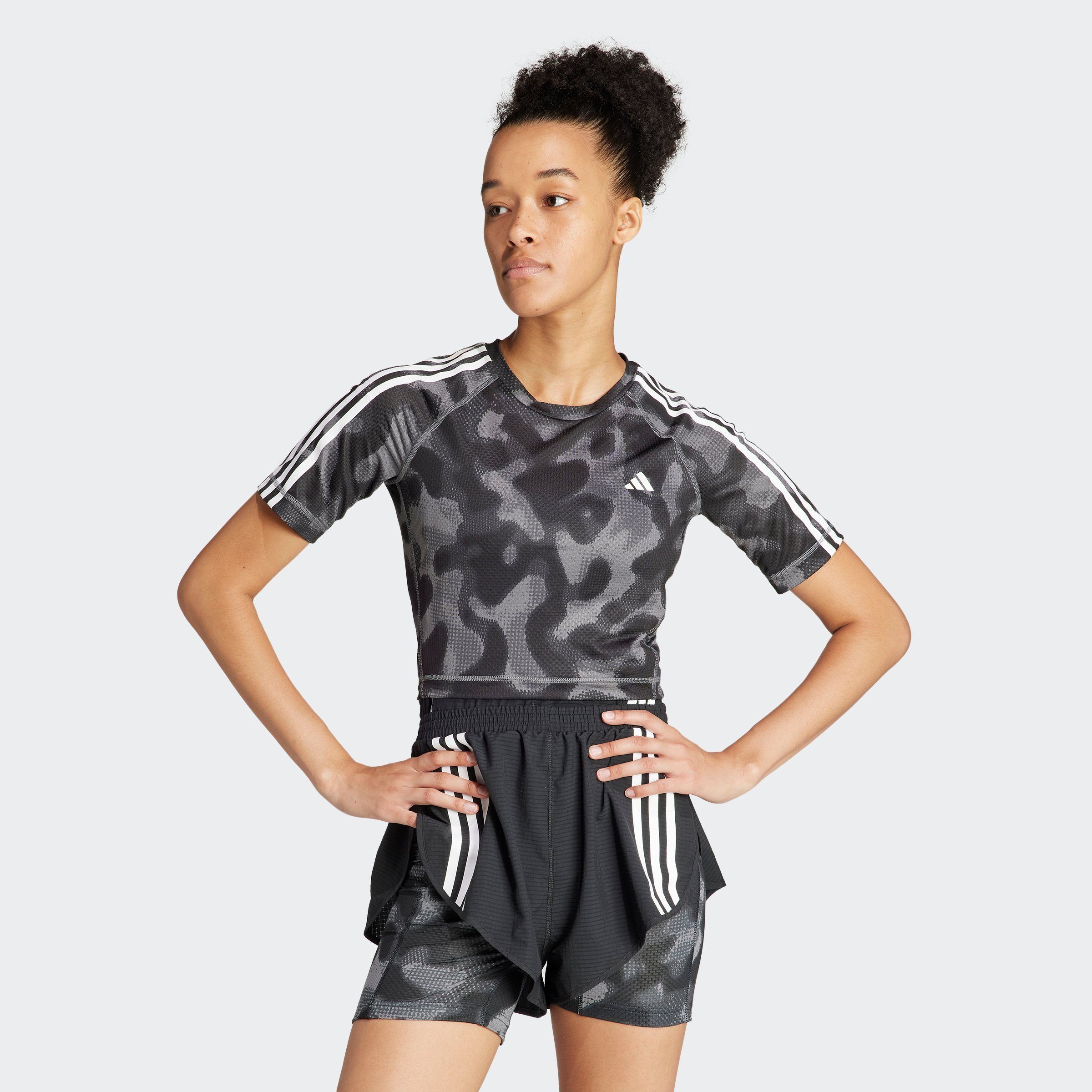 Adidas Performance Own the Run 3-Stripes Allover Print T-shirt