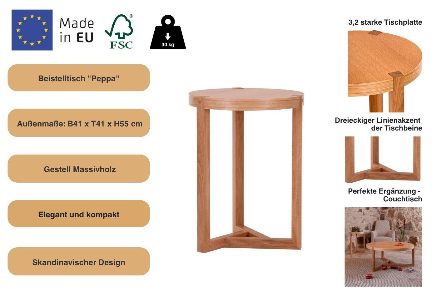 Woodman Bijzettafel Peppa in scandinavisch design, fsc®-gecertificeerd