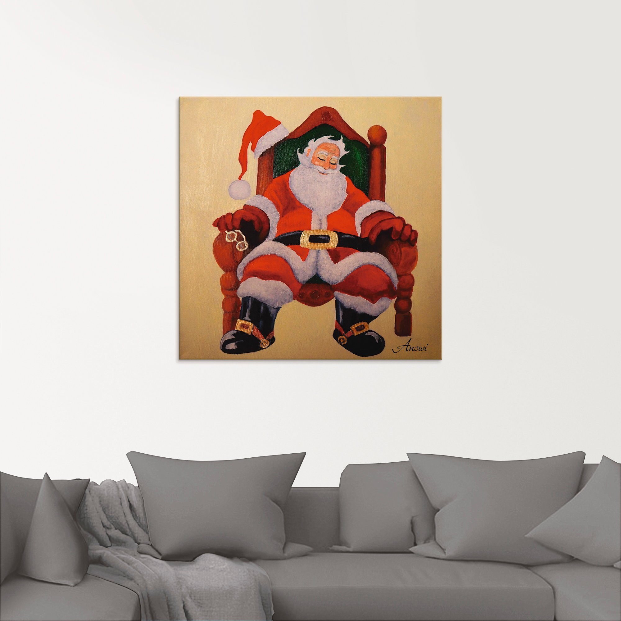 Artland Print op glas Slapende kerstman in verschillende maten