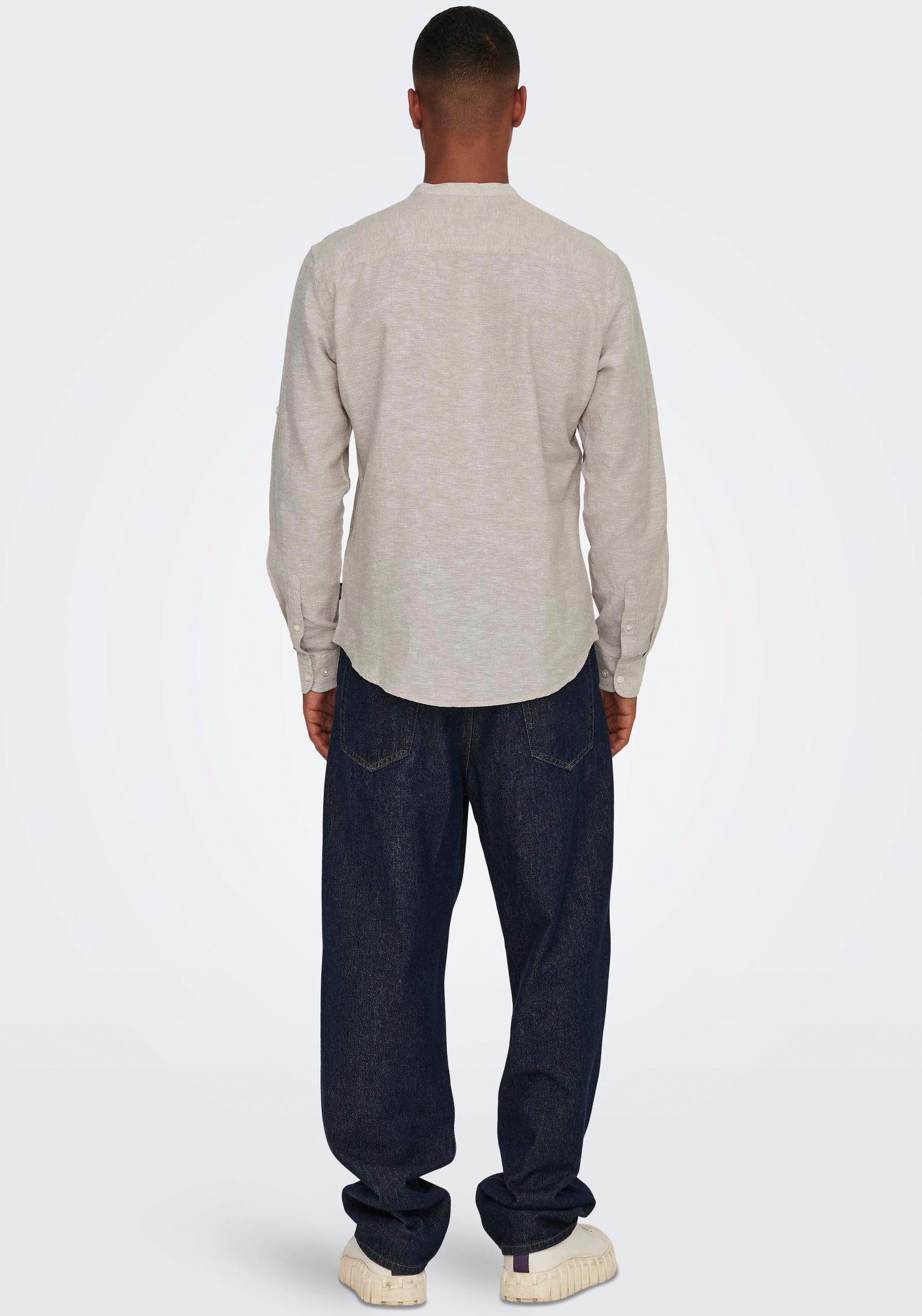 ONLY & SONS Overhemd met lange mouwen ONSCAIDEN LS HALFPLACKT LINEN SHIRT