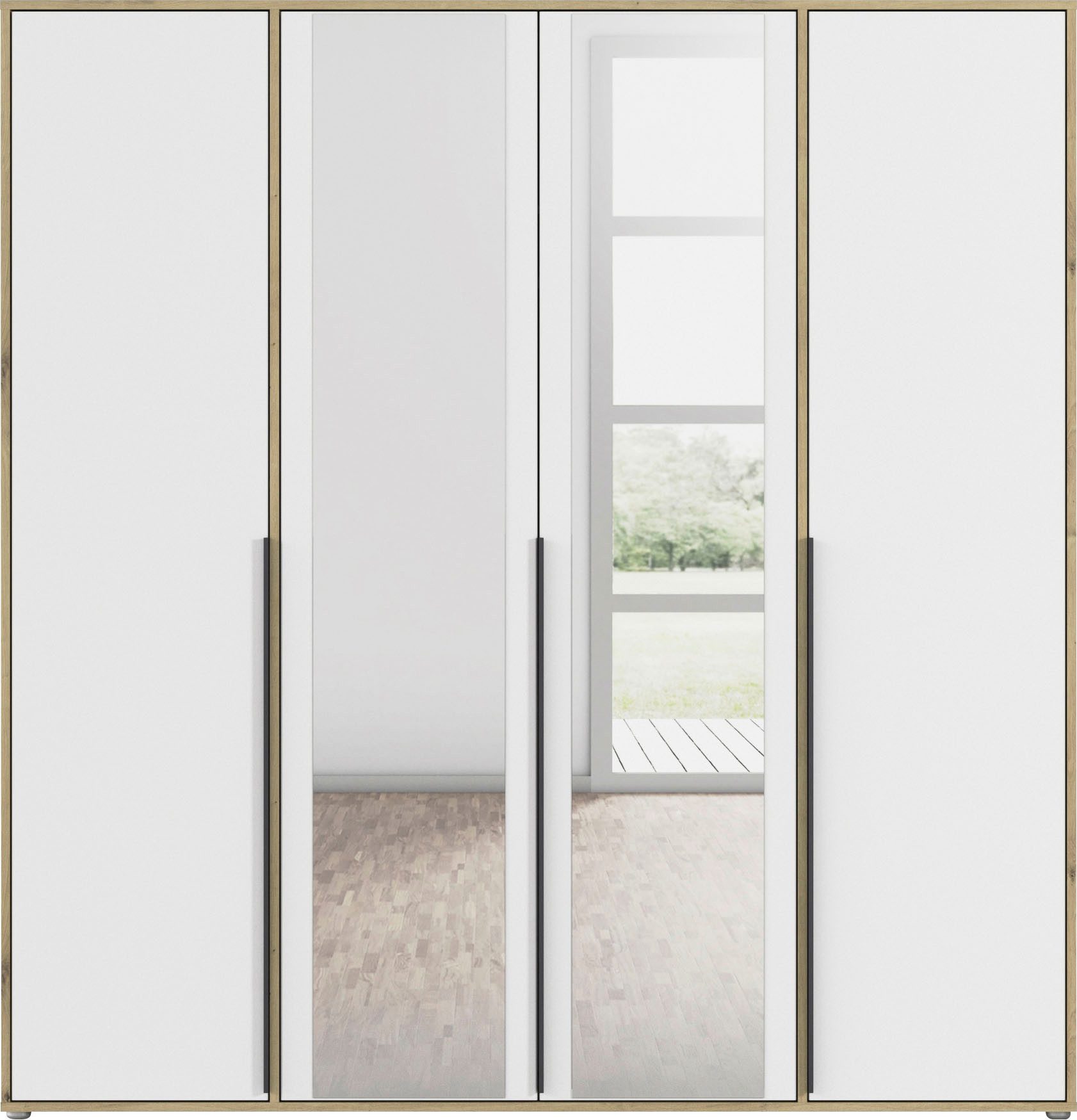rauch Draaideurkast Kledingkast Kast Garderobe Wasmand NAGATA met Spiegel und modernen stangengriffen in graumetallic topseller made in germany