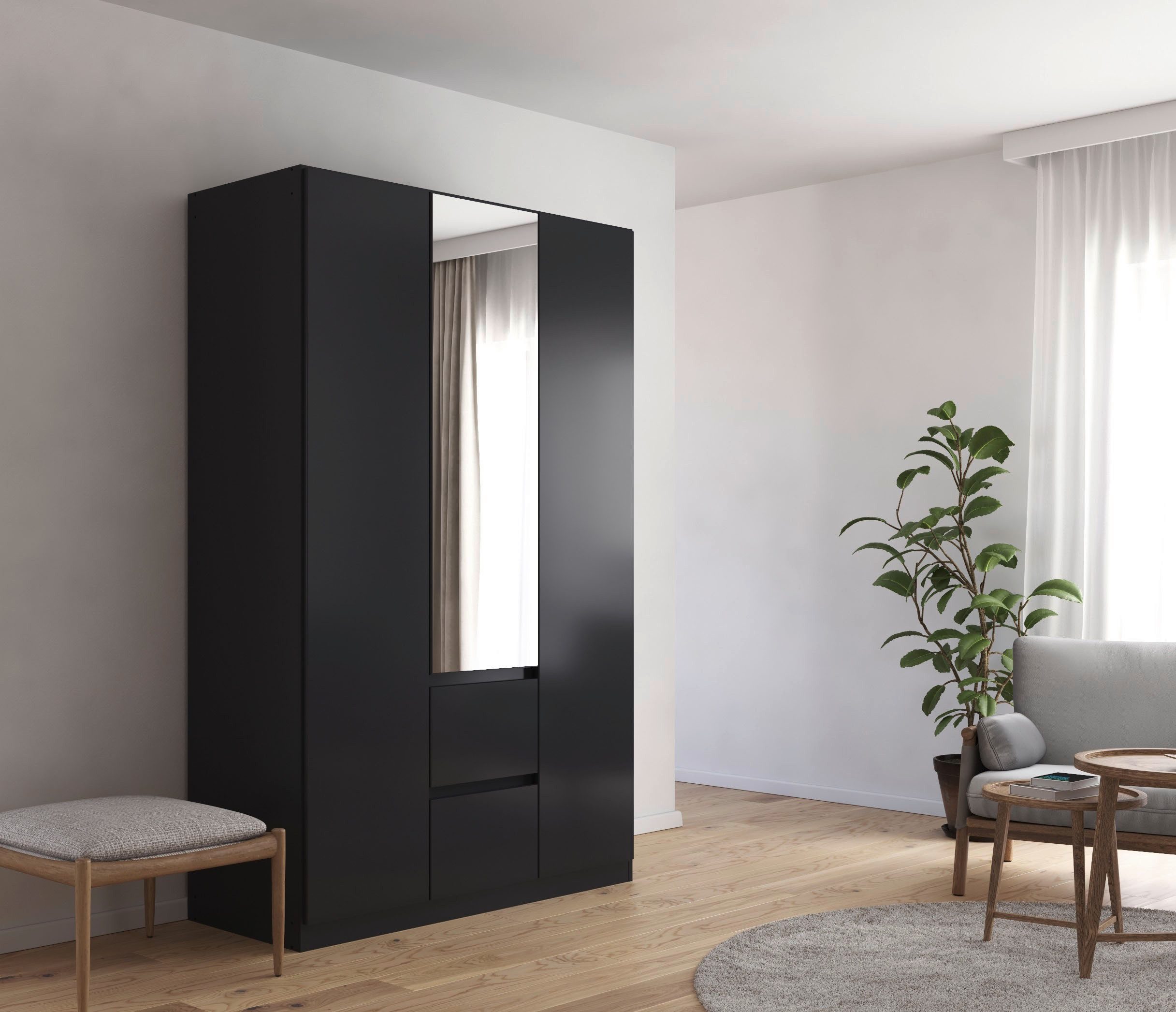 rauch Draaideurkast Kledingkast met spiegel garderobe MAINZ greeploos front met spiegel, buitendeuren met push-to-openfunctie