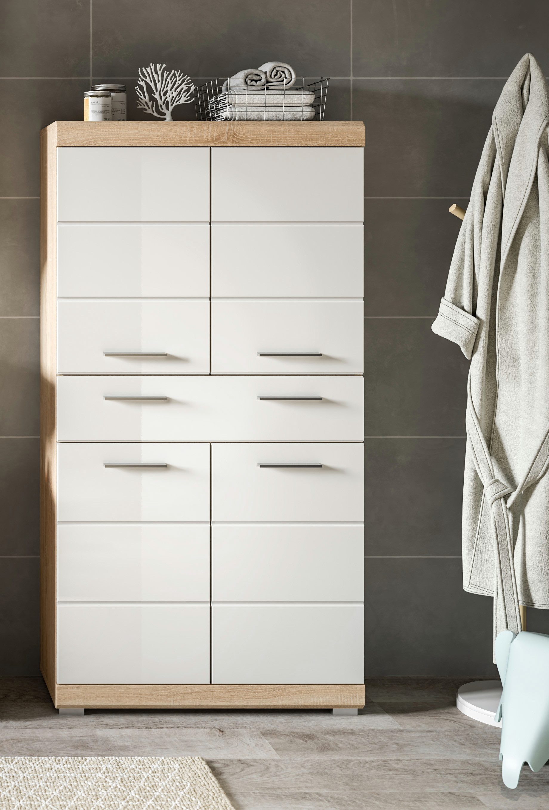 INOSIGN Halfhoge kast Siena, breedte 74 cm, 4 deuren, 1 lade, 4 vakken, MDF-front in verschillende kleuren verkrijgbaar, badkamermeubels, badkamerkast, kast, badkamer