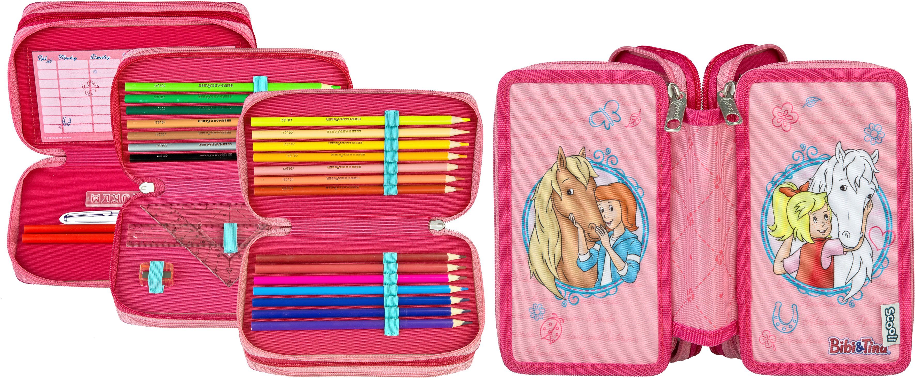 Scooli Etui Tripledecker, Bibi & Tina gevuld, inclusief geodriehoek