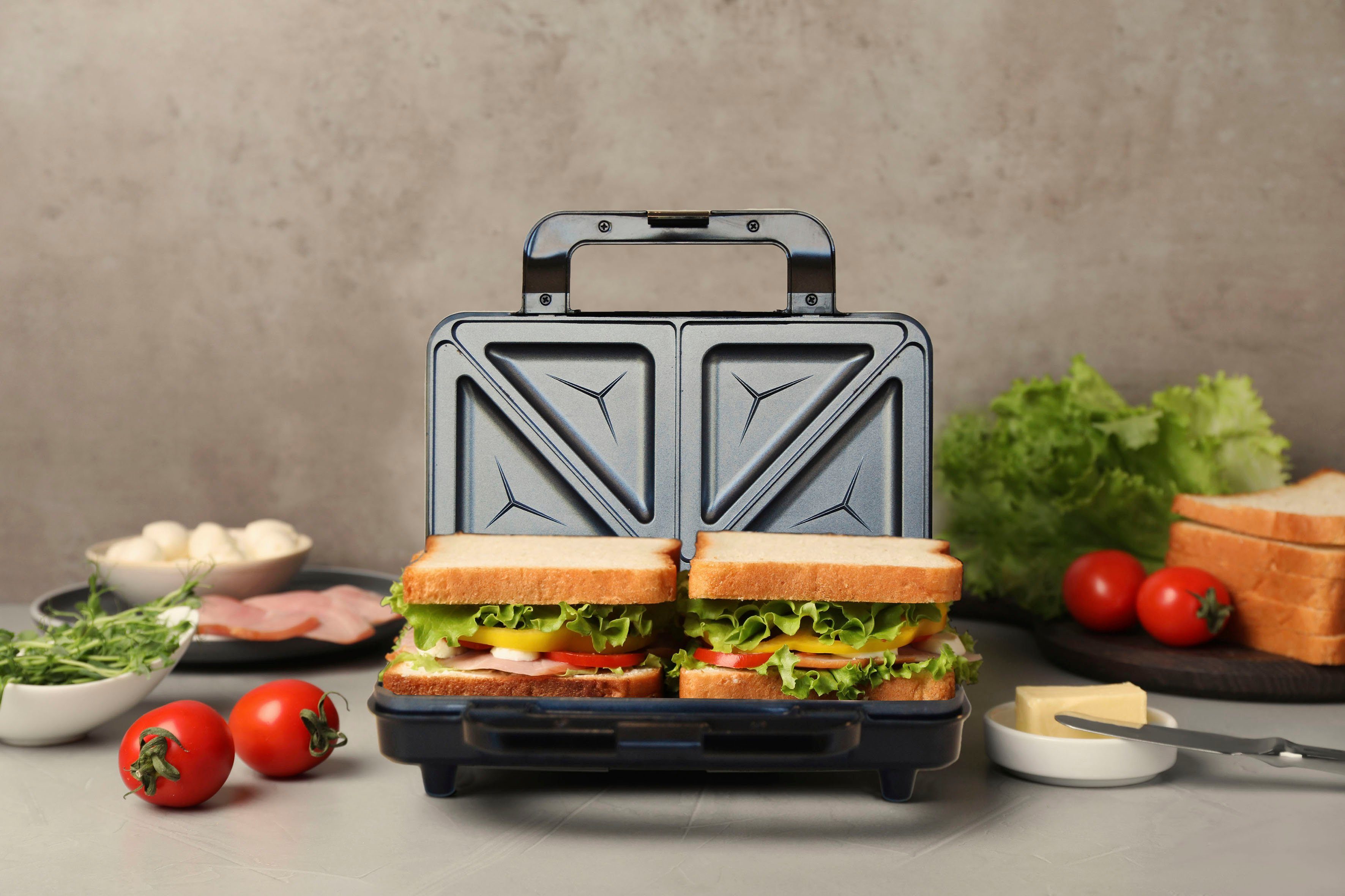 bestron Sandwichmaker ASM90XLTG, XL für 2 Sandwiches, Antihaftbeschichtetet
