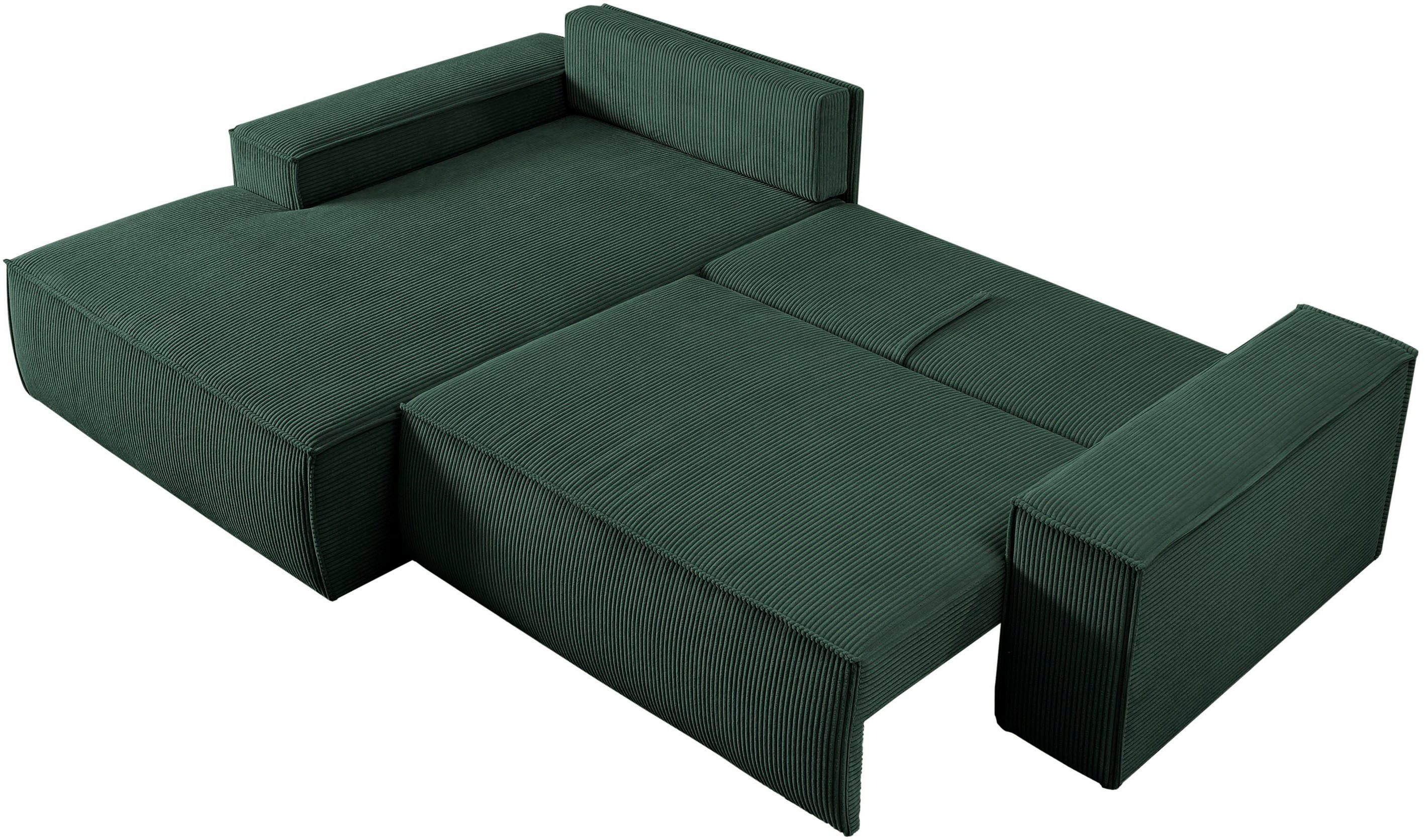 Home affaire Hoekbank SHERWOOD bedbank 267 cm, L-model, Slaapfunctie met bedlade (210x136 cm), cord, vintage, fluweel