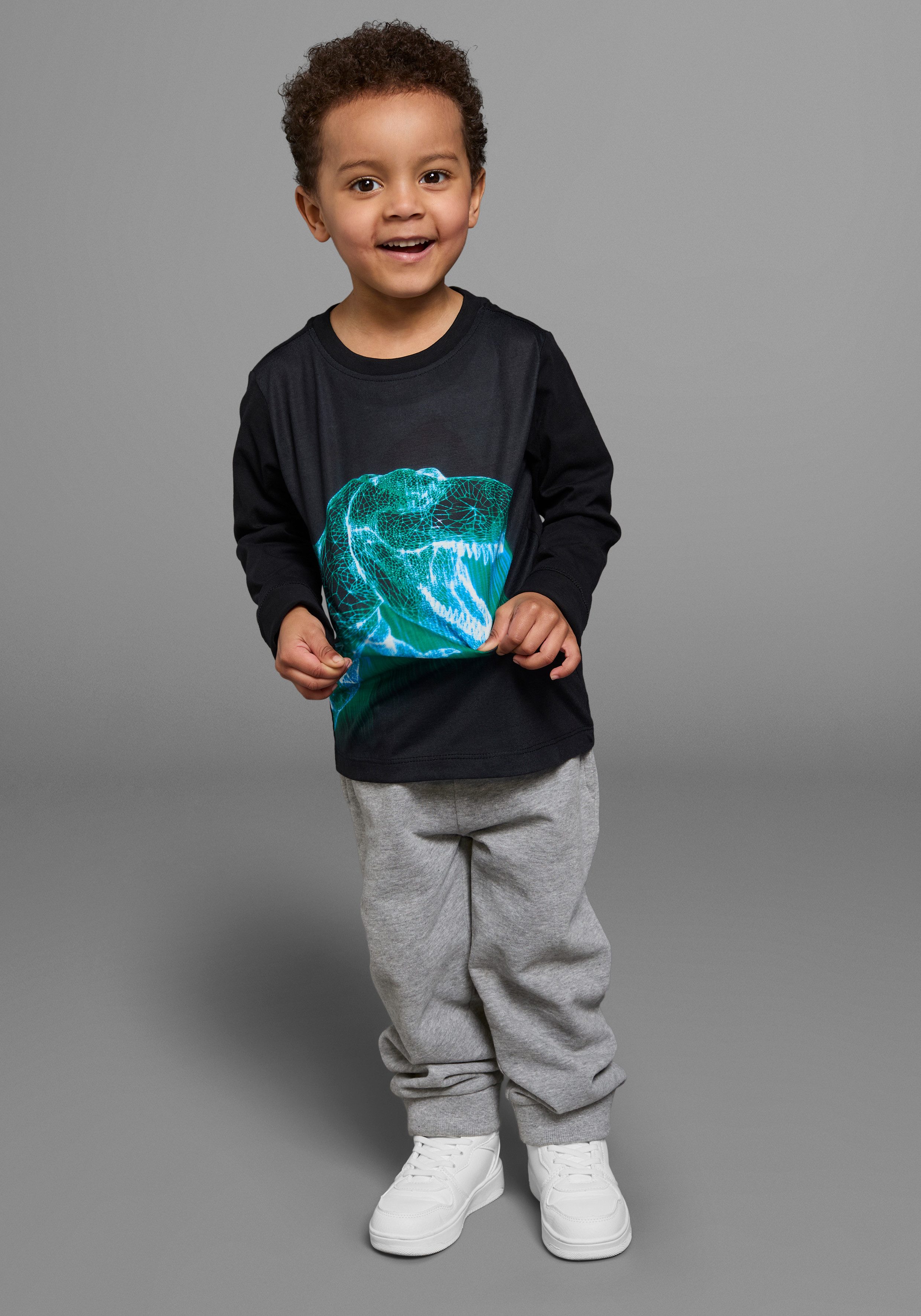 KIDSWORLD Shirt met lange mouwen GREEN DINO lange mouwen, met trendy print, ronde hals, van katoen