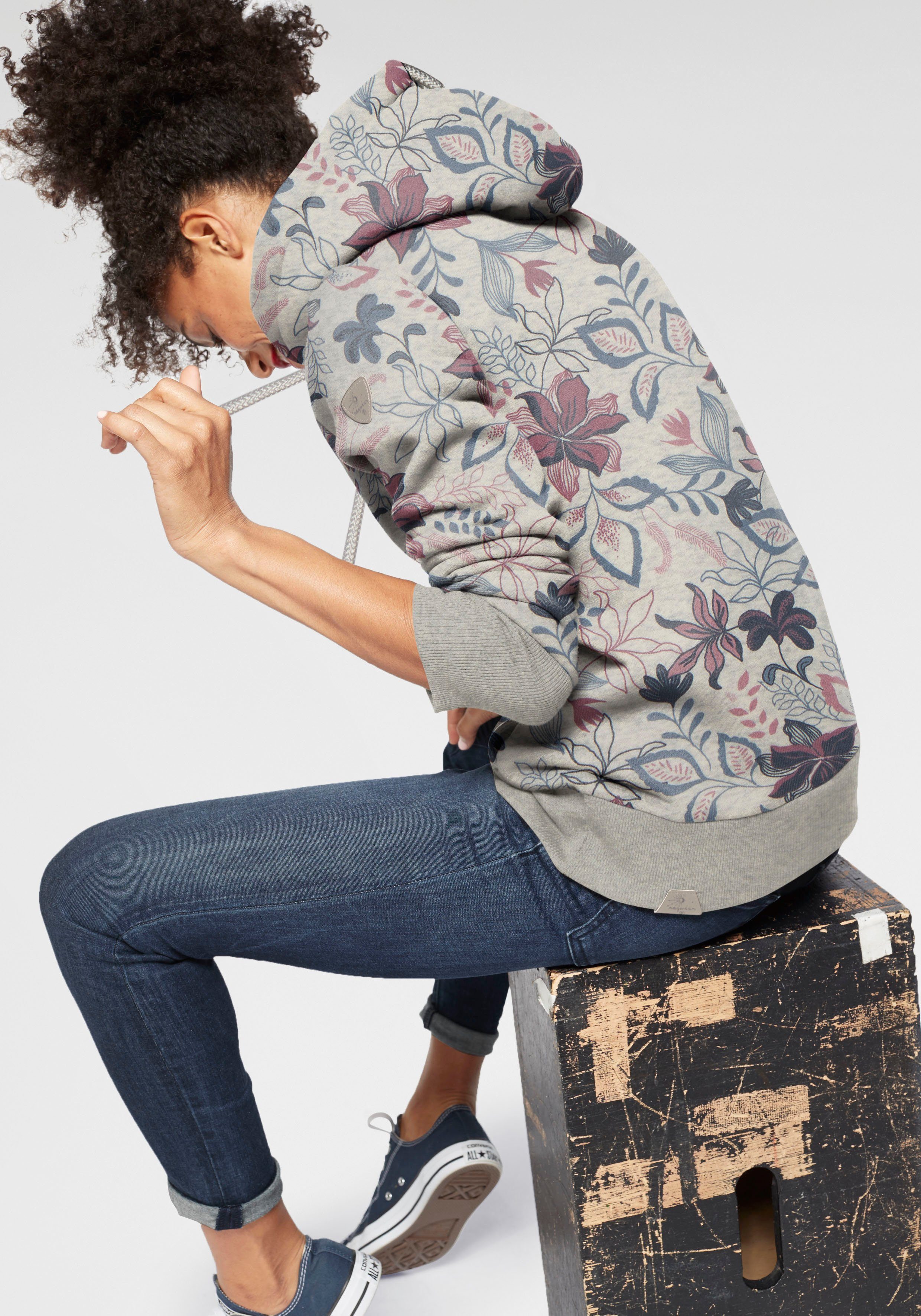 Ragwear Sweater GRIPY FLOWERS O Hoodie met gebloemde print all-over