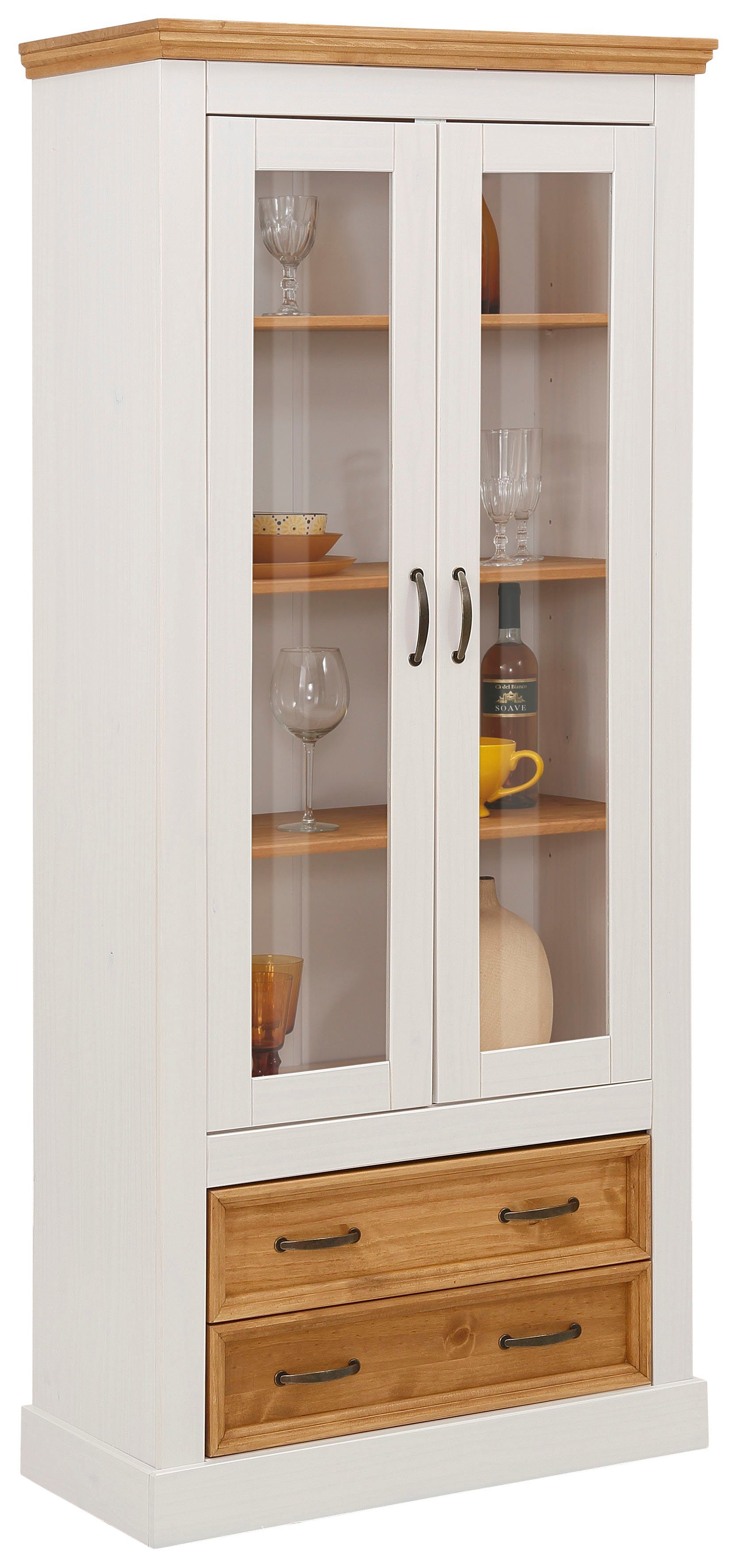 Home affaire Vitrinekast Selma Hoogte 180 cm, met mooie houtnerfstructuur vitrinekasten wit