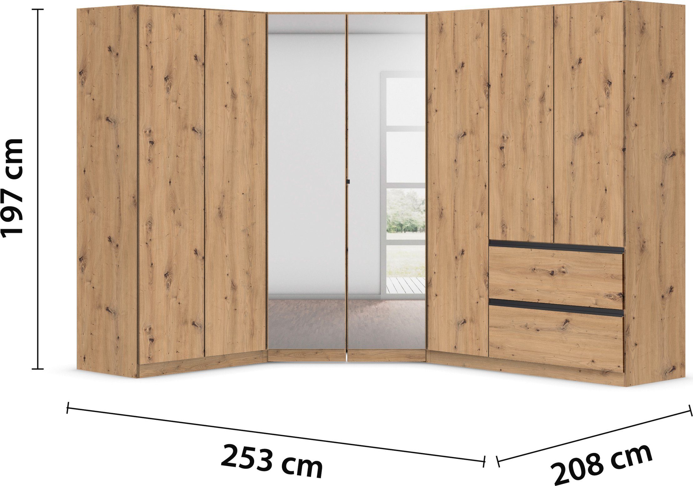rauch Kastenset Kledingkast kast garderobe waskast COSTA met spiegel veel ruimte, greeploze front en push-to-open functie made in germany