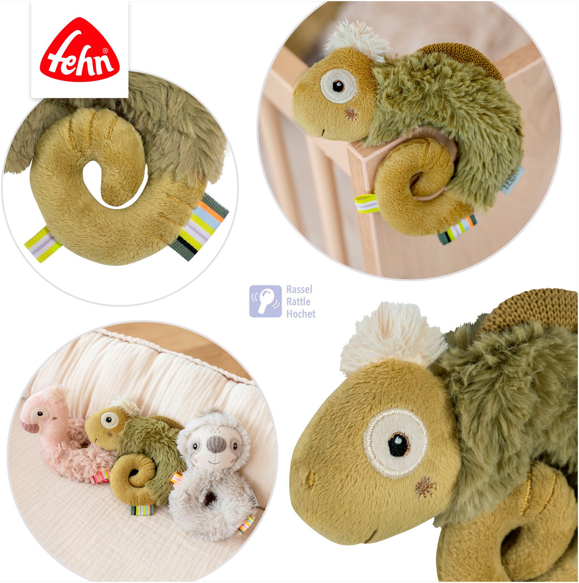 Fehn Grijpspeeltje Lazy, Crazy & Pink, Ring-Grijper Kameleon