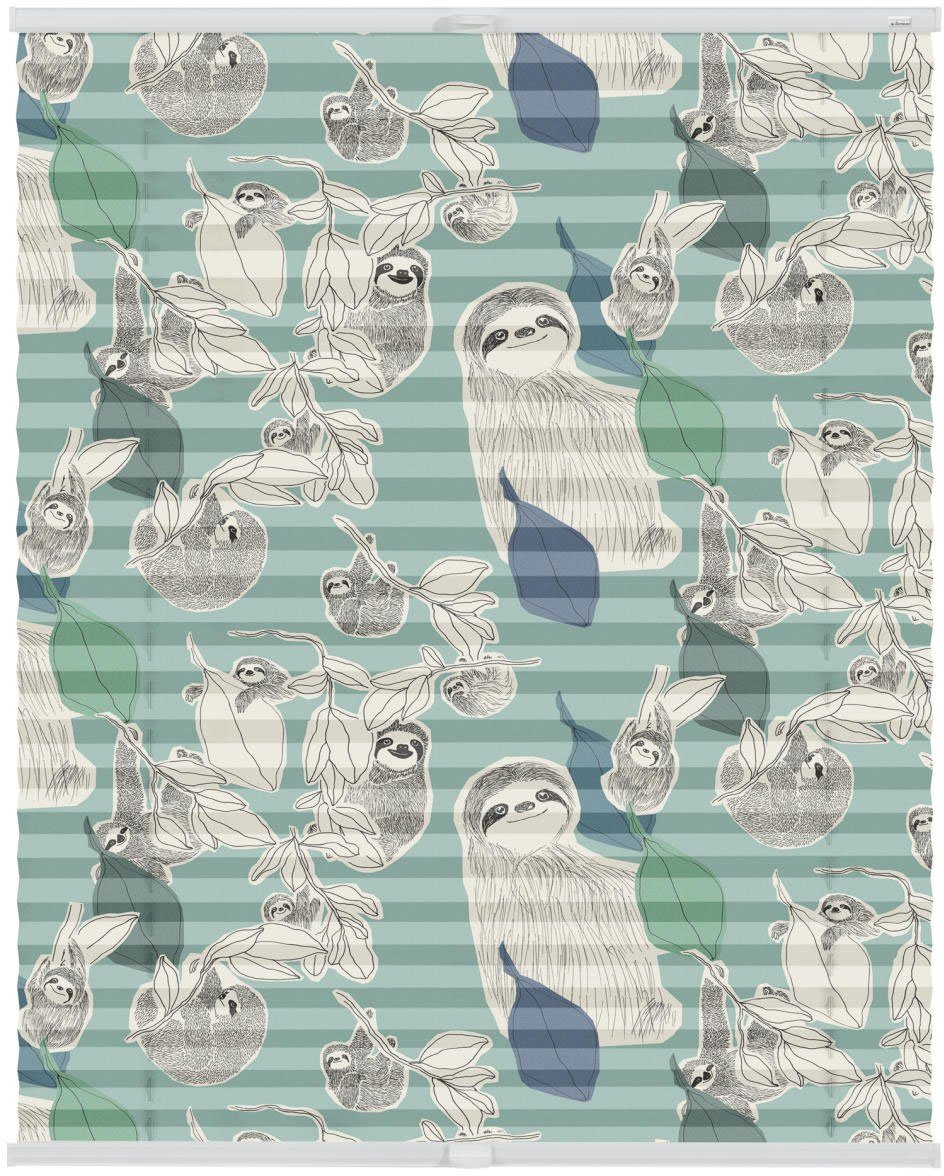 LICHTBLICK Plissé Klemmfix, zonder boren, ondoorzichtig, Sloths on turquoise - groen (1 stuk)