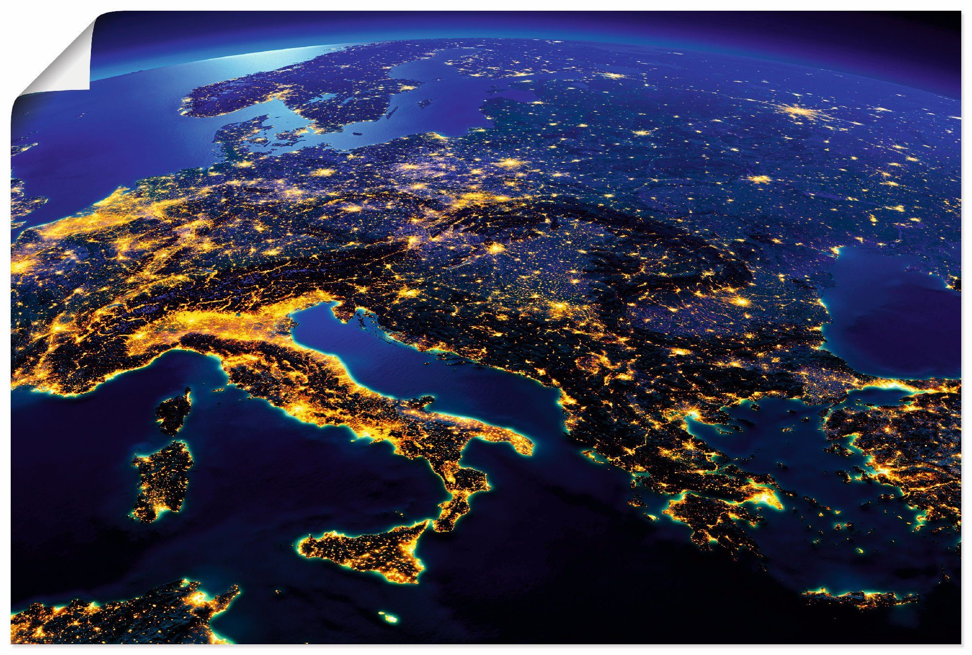 Artland Artprint Zuidelijk Europa vanuit de ruimte als artprint op linnen, poster in verschillende formaten maten foto schilderijen maat 60 cm x 40