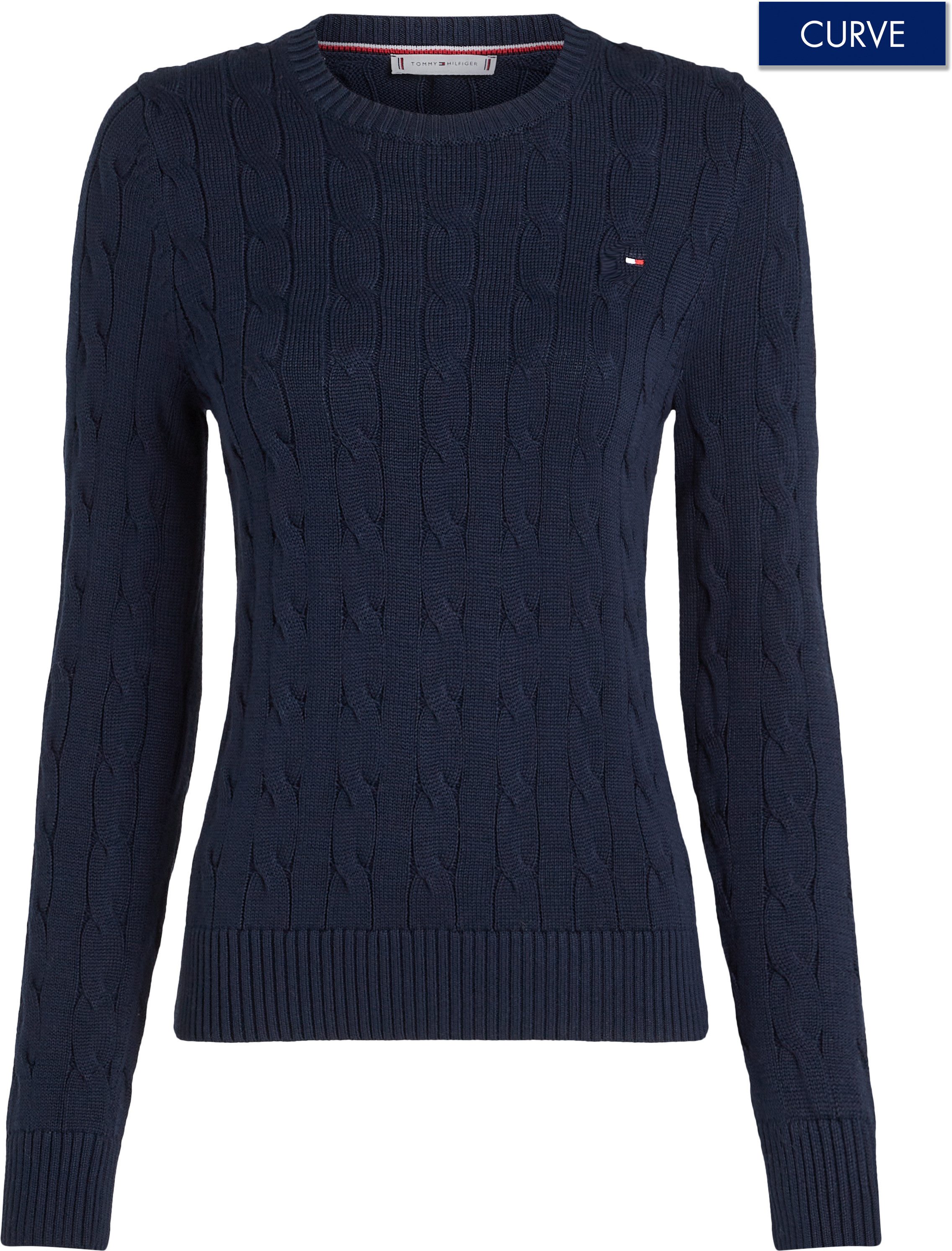 Tommy Hilfiger Curve Trui met ronde hals CRV CO CABLE VAR LS C-NK SWT in grote maten, met kabelpatroon, lange mouwen