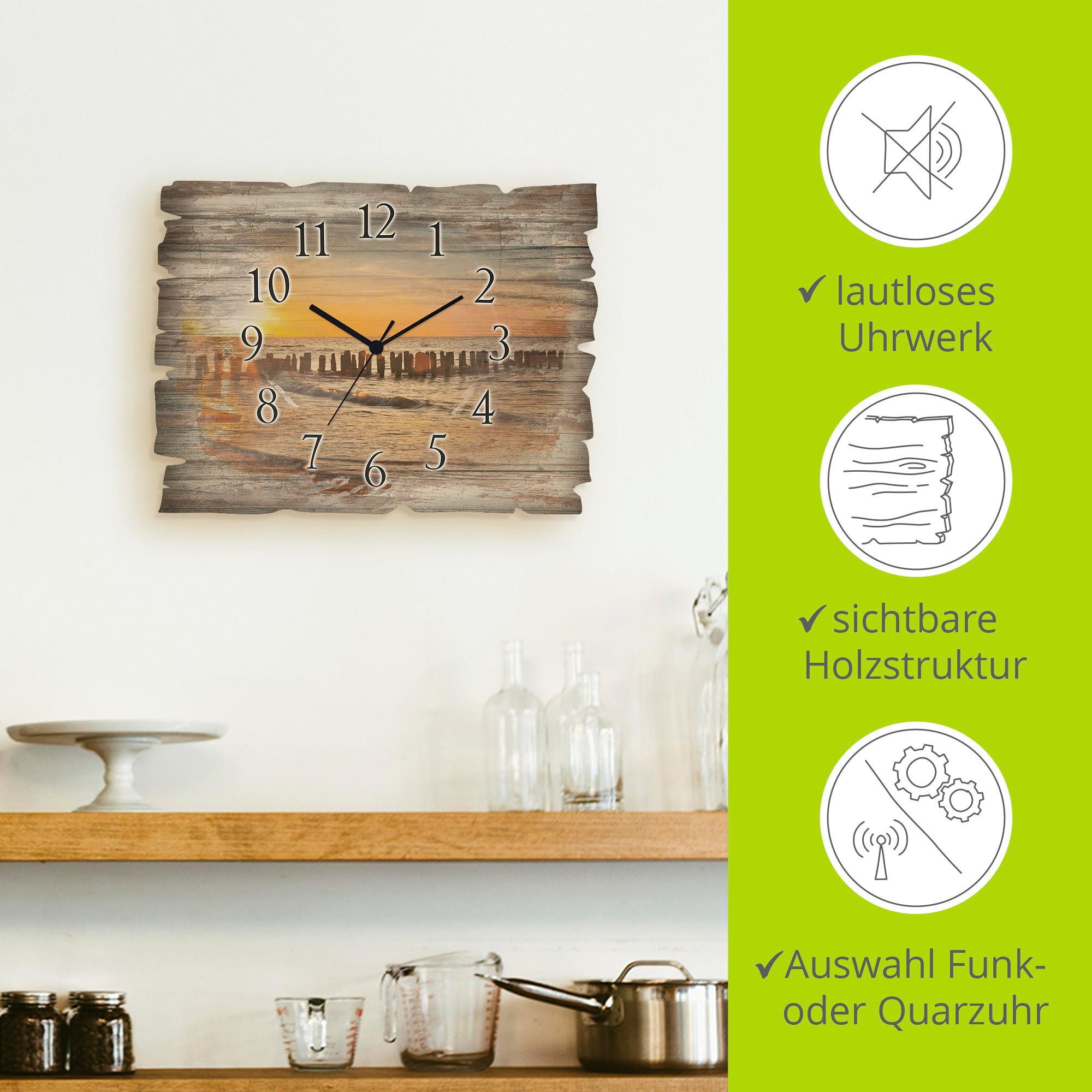 Artland Wandklok Mooie zonsondergang aan het strand optioneel verkrijgbaar met kwarts- of radiografisch uurwerk, geruisloos zonder tikkend geluid