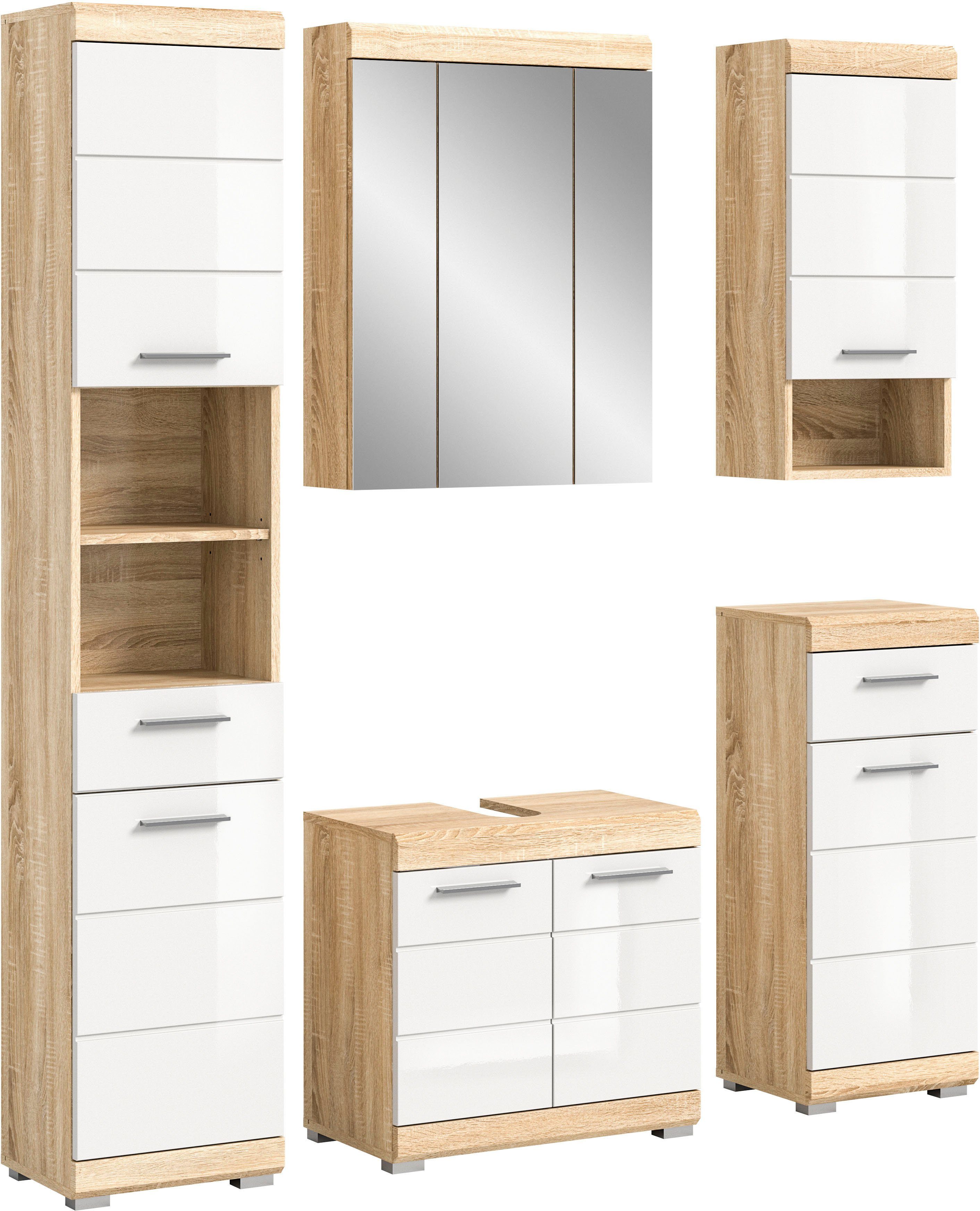 INOSIGN Badkamerserie Siena, 5-delig, bestaande uit: Hoge kast, WBU, spiegelkast, onderkast, hangkast (set, 5 stuks)