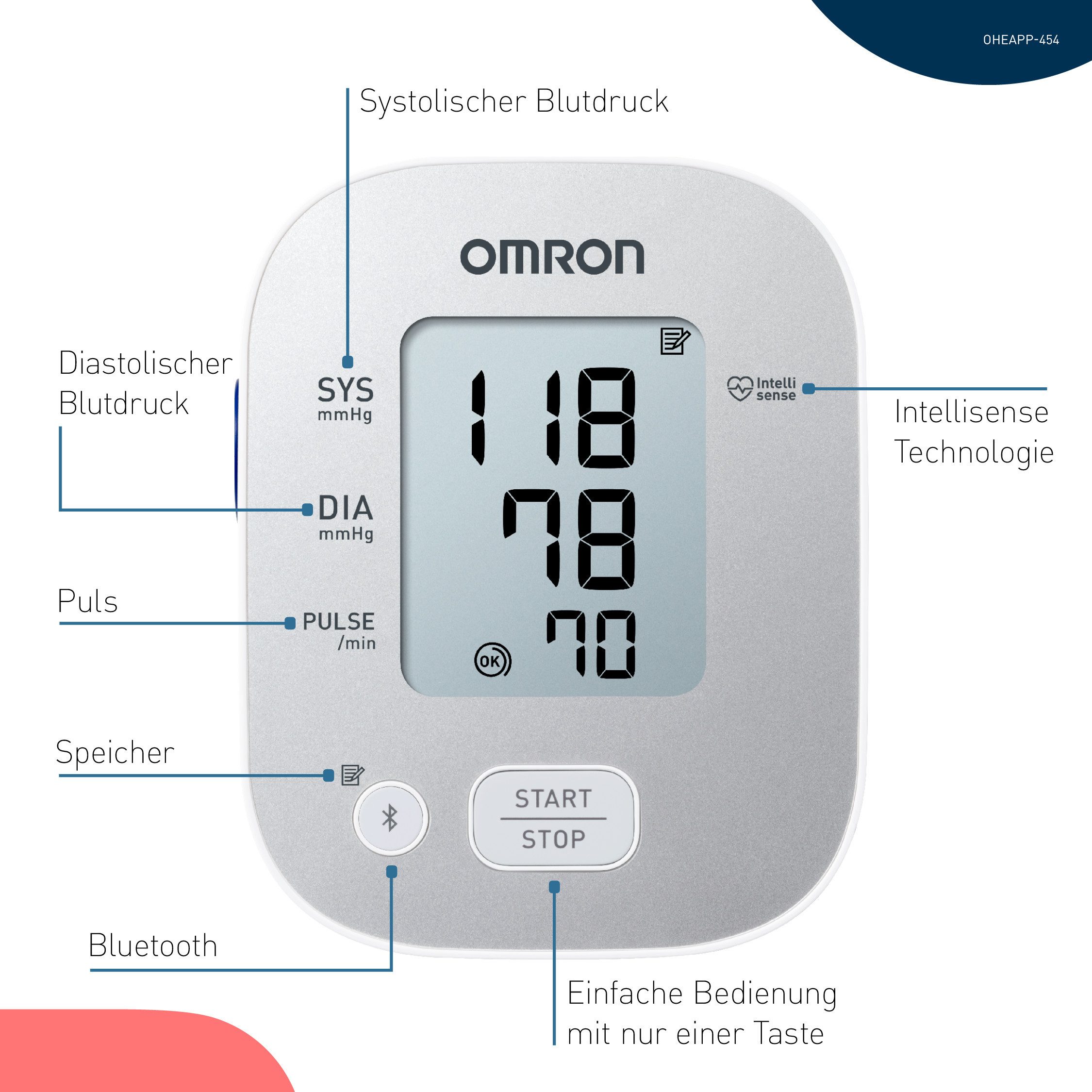 Omron Bovenarm bloeddrukmeter OMRON X2 Smart+ klinisch gevalideerd, met gratis app, universele manchet 22-42 cm