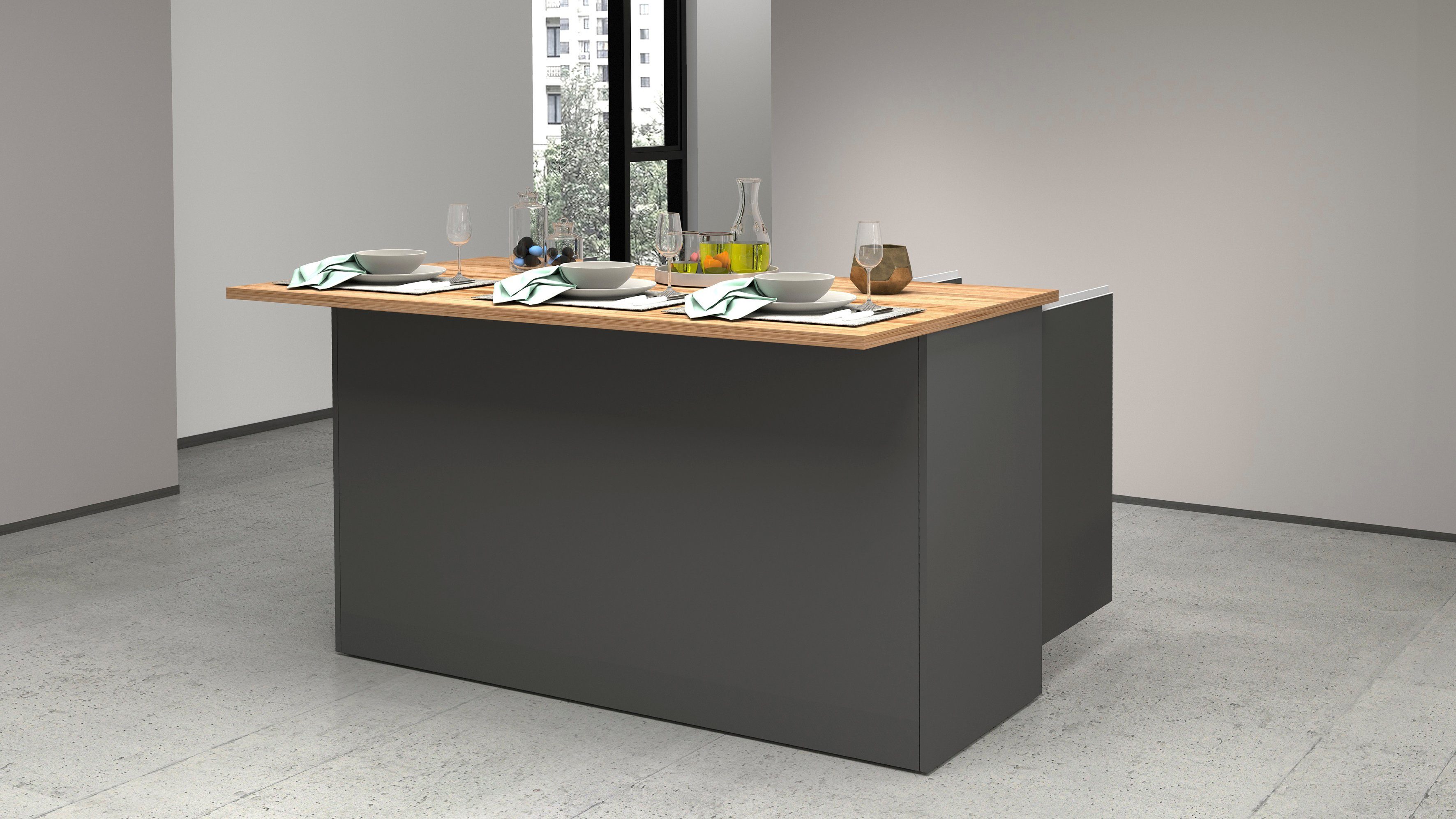 Kochstation Kookeiland KS-Sole, keukeneiland Breedte 155 cm, 3 deuren