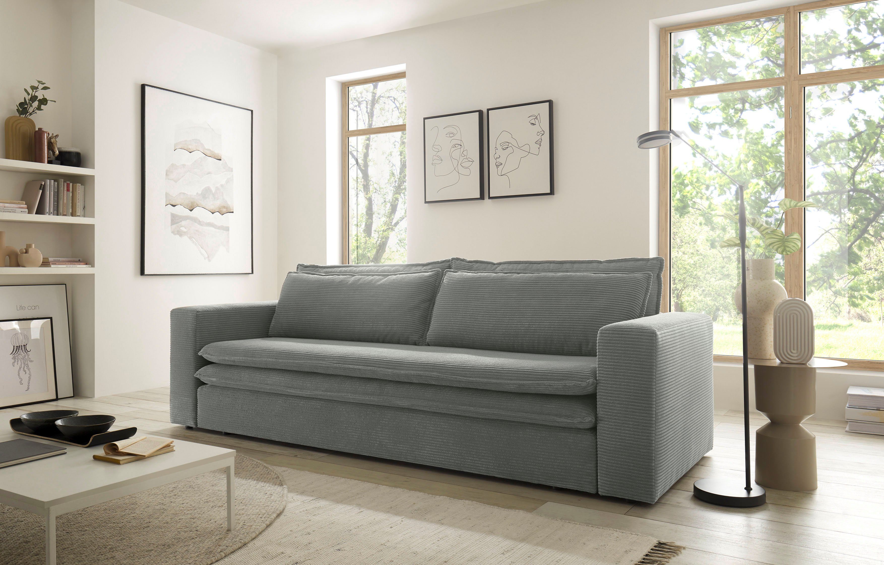 Places of Style 3-zitsbank PIAGGE Cord-bekleding - met slaapfunctie en bedkist, met praktische topmatras