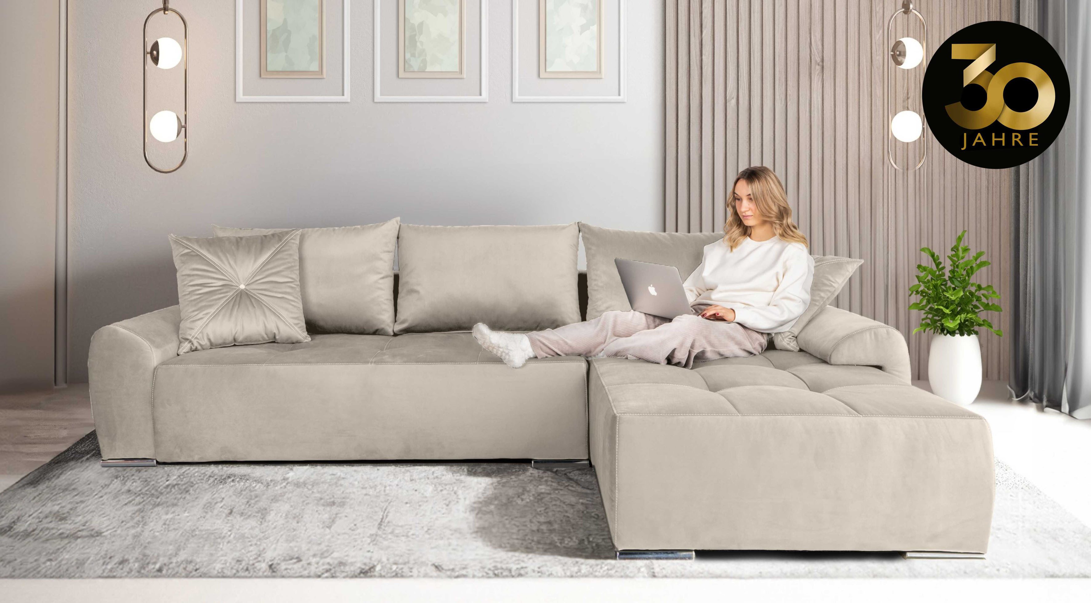 COLLECTION AB Hoekbank Bilbao L-vorm incl. slaapfunctie, bedbox en sierkussens met stras beige, hoekbanken