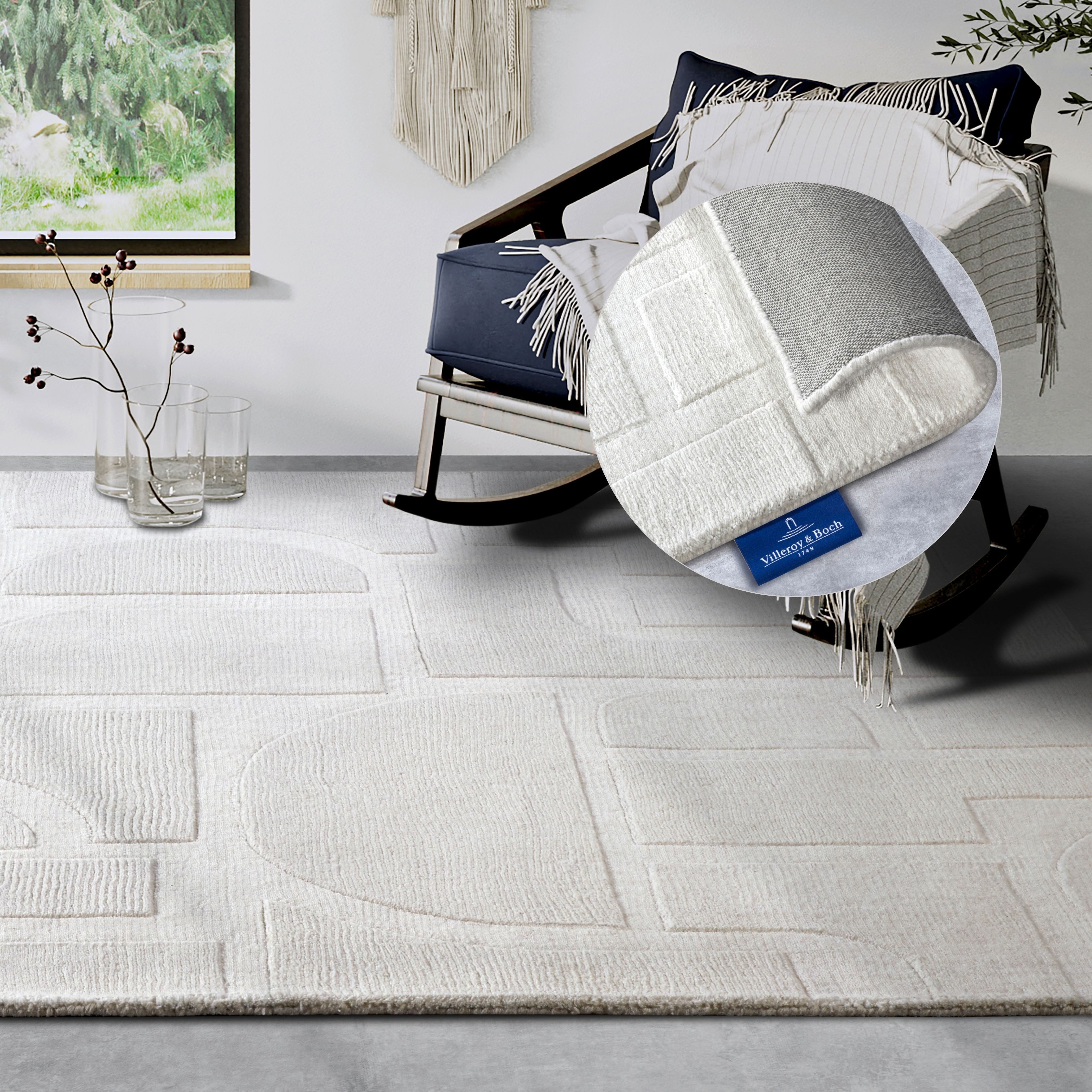 Villeroy & Boch Wollen kleed Alexis Handgeweven, wol, natuur, woonkamer, geometrie, boho, design wollen vloerkleden maat 120 cm x 170 cm x 10 mm