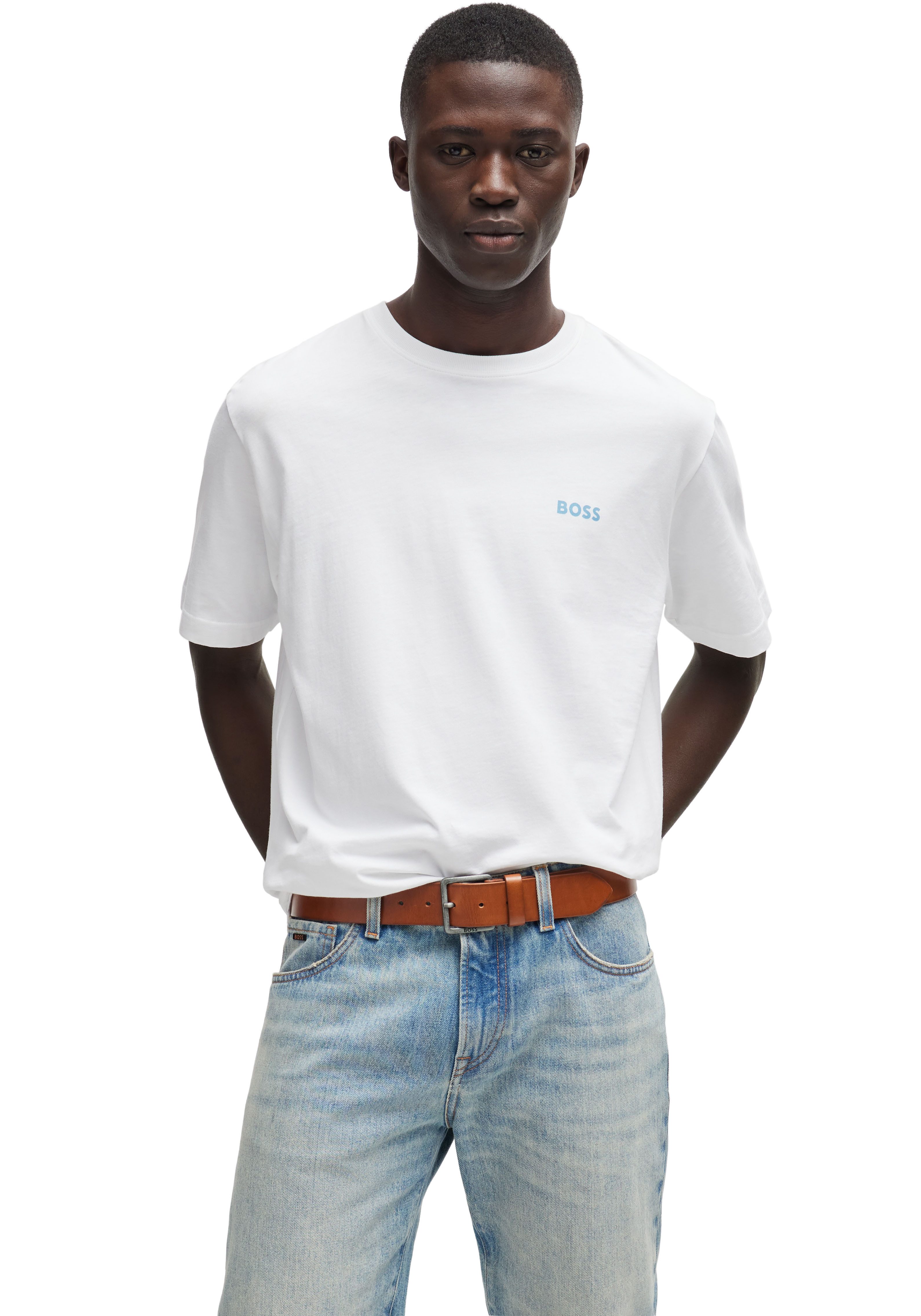 Boss Leren riem Jeeko_Sz40 met boss logo-tekst op de sluiting