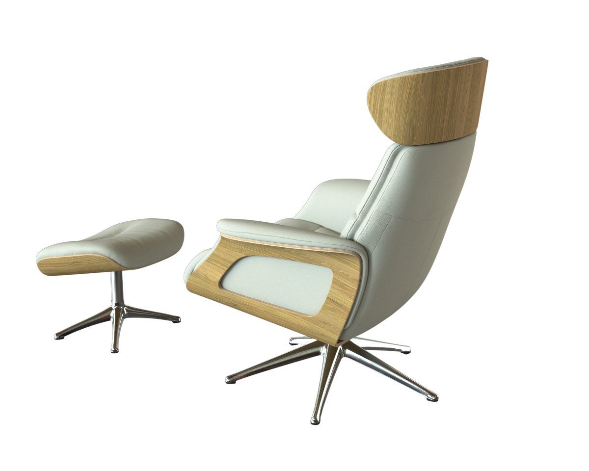 FLEXLUX Relaxfauteuil Clement relaxstoel, gestoffeerde stoel, ligstoel, TV-stoel, Rug- & hoofdverstelling, draaibaar, armleuning eiken, voet aluminium
