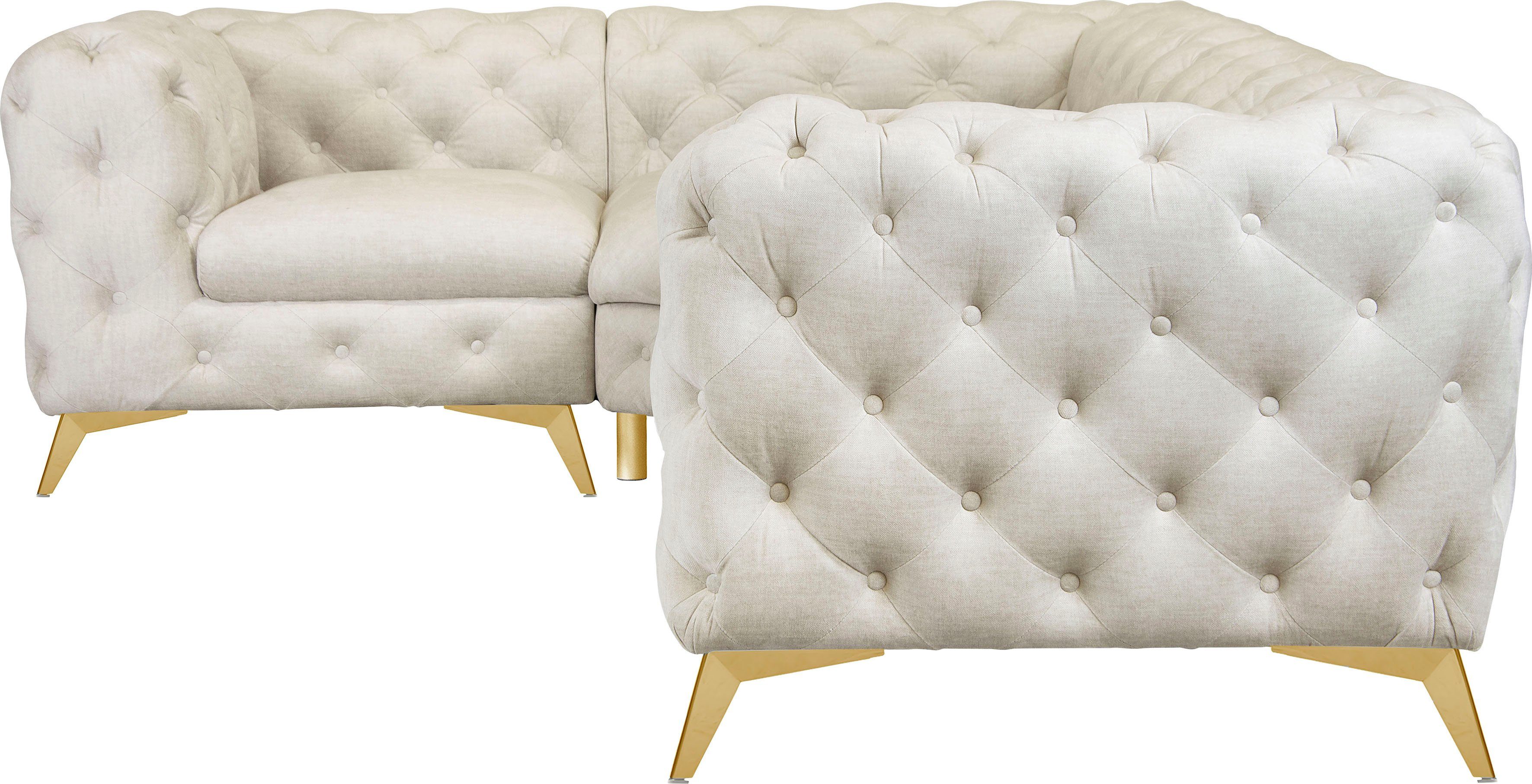 Leonique Chesterfield-bank Glynis L-vorm luxueuze capitonnage, moderne chesterfield look, kleur van de poten ter keuze