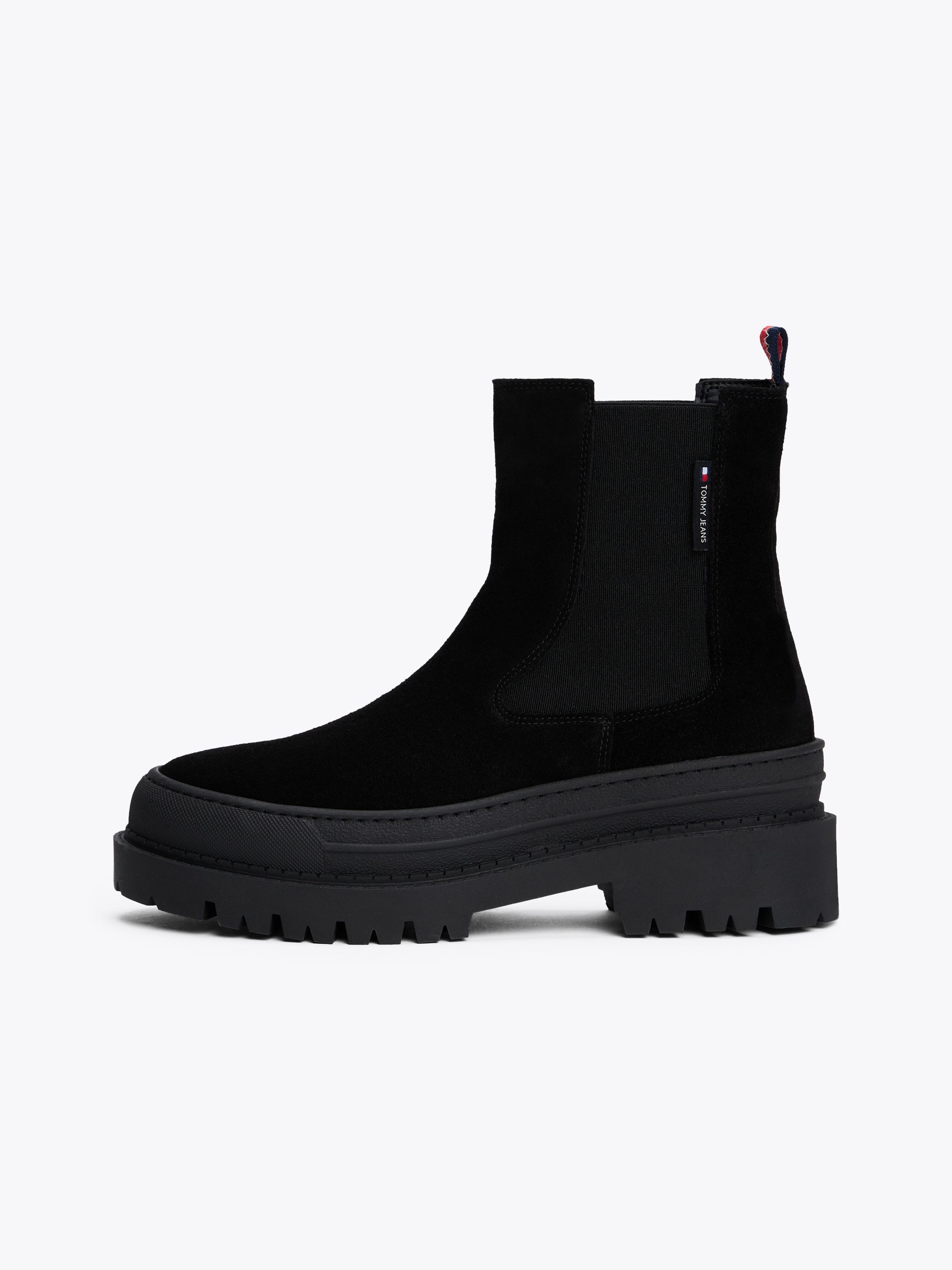 TOMMY JEANS Chelsea-boots TJW FOXING CHELSEA SUEDE blokhak, instap laarzen, enkellaars met kleurrijke aantrekloop