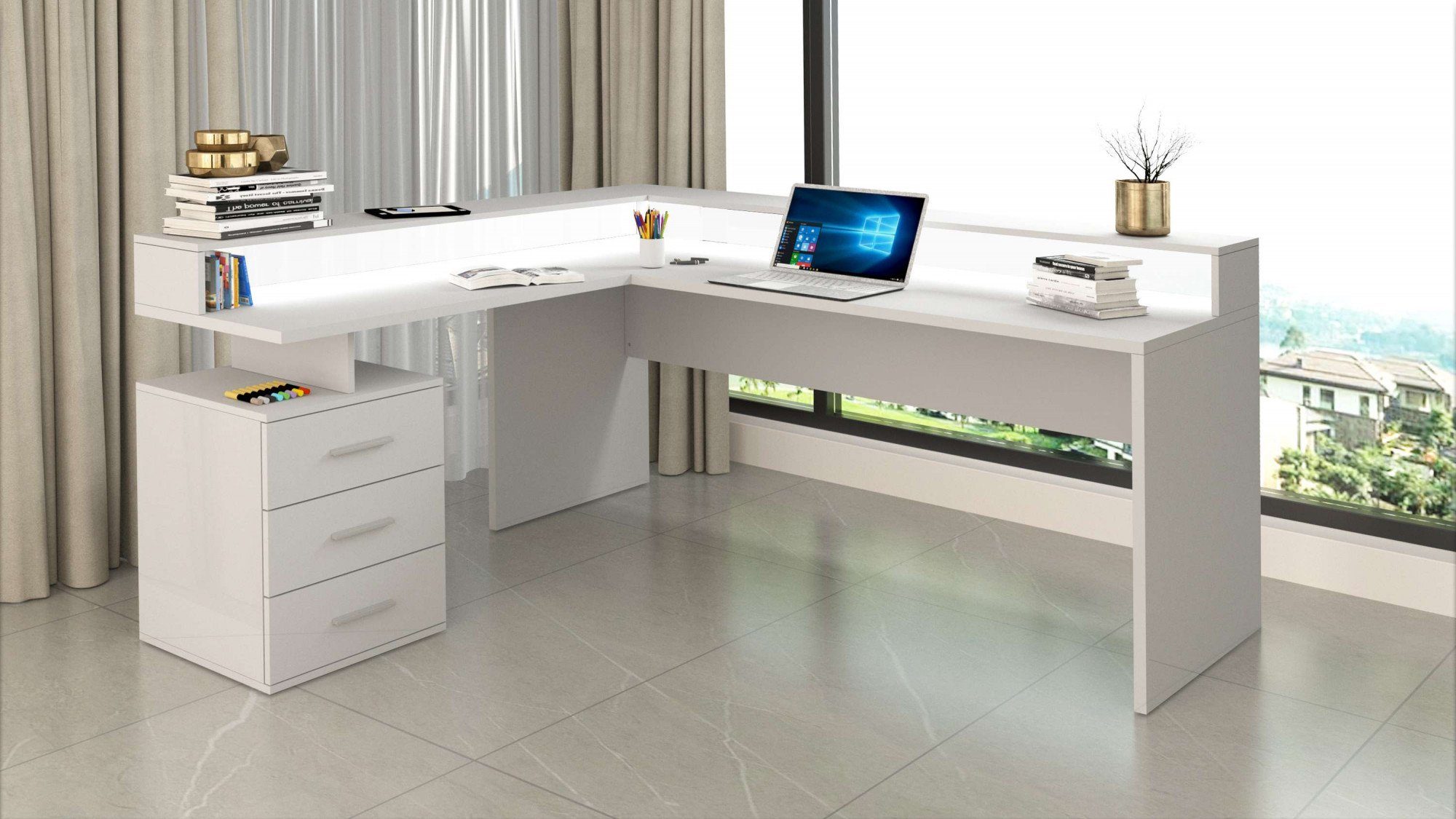 INOSIGN Hoekbureau New Selina Bureau, lades, met of zonder monitorsteun, B 180/160 cm