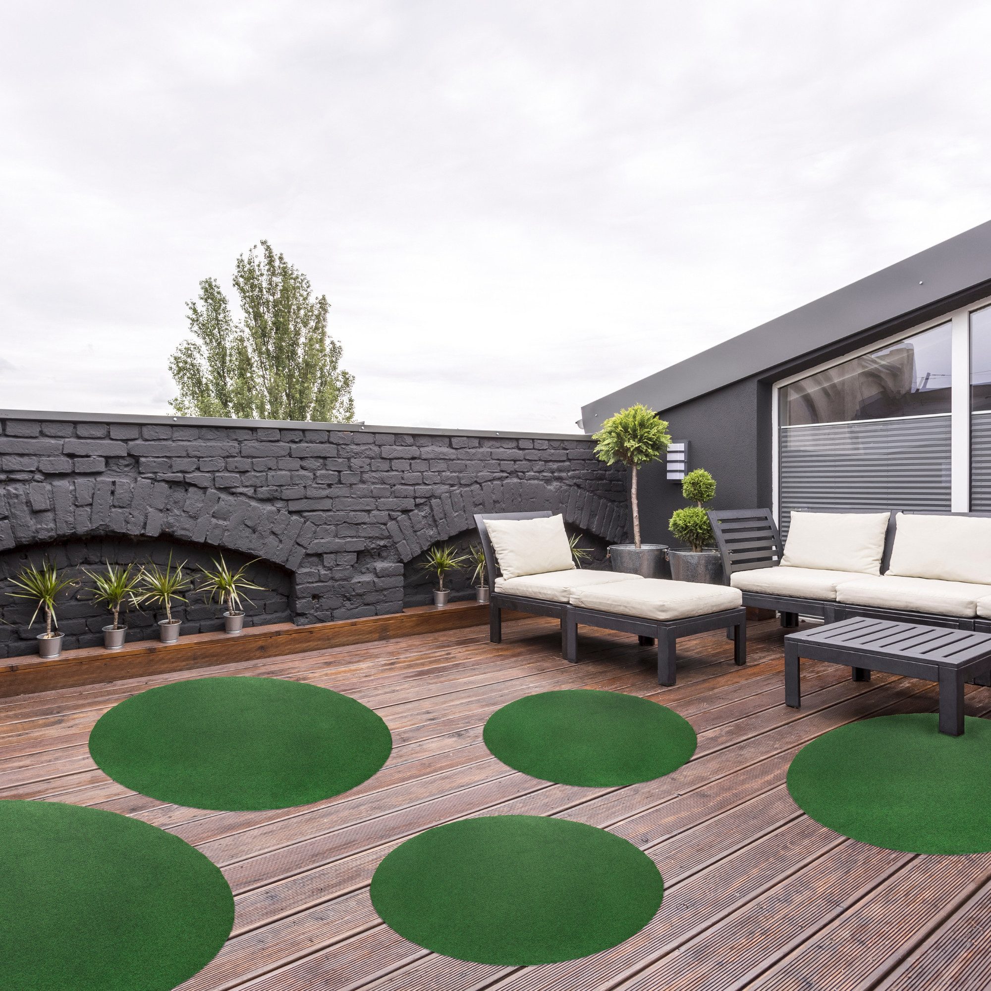 Andiamo Kunstgras Field, Made in Belgium Gazontapijt van naaldvilt, met noppen, voor balkon & terras (1 stuk) buitenkleden maat Ø 130 cm x 4 mm groen