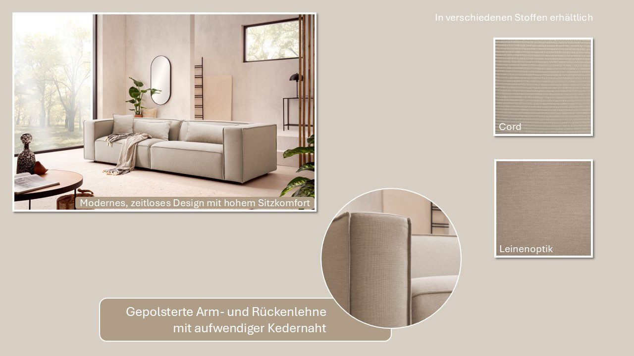 LeGer Home by Lena Gercke 3-zitsbank PIARA, bank met biesnaad, sofa in cord of linnenlook